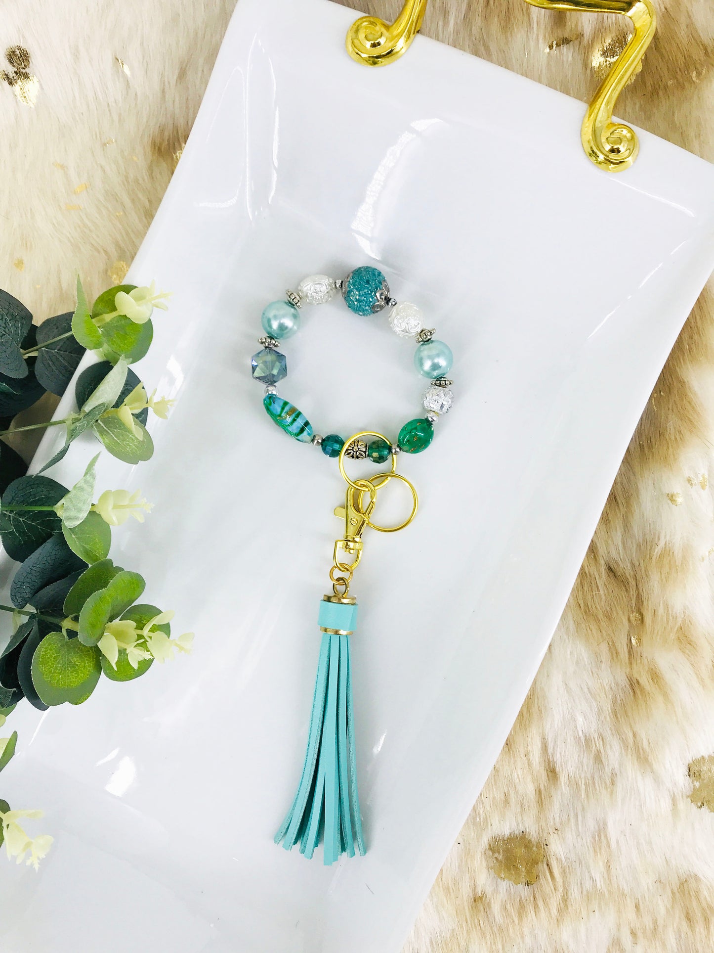 Glass Bead Bracelet Keychain - K298