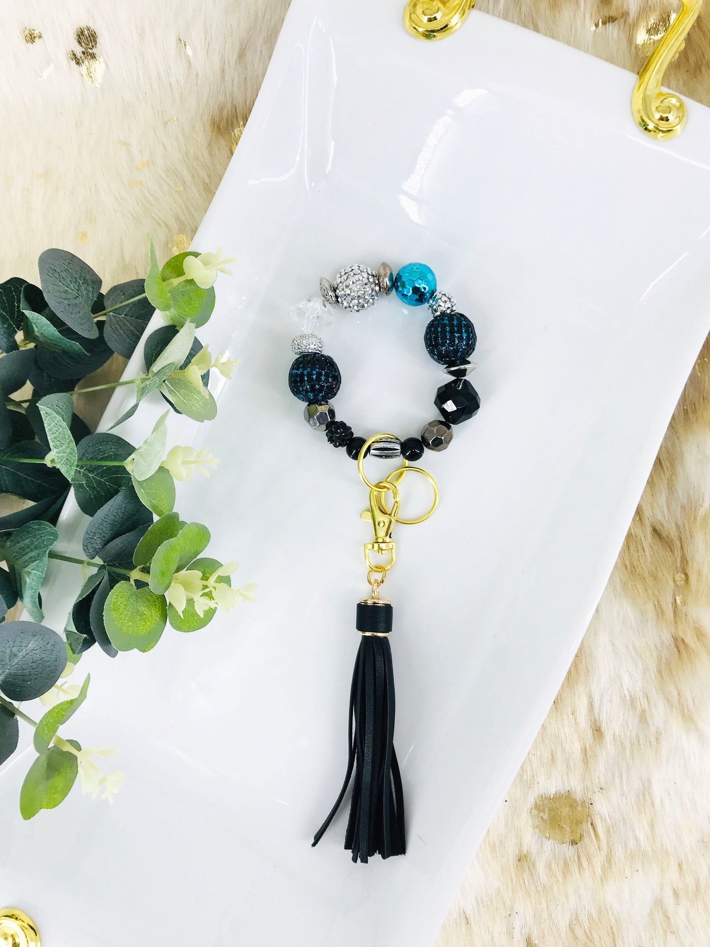 Glass Bead Bracelet Keychain - K302