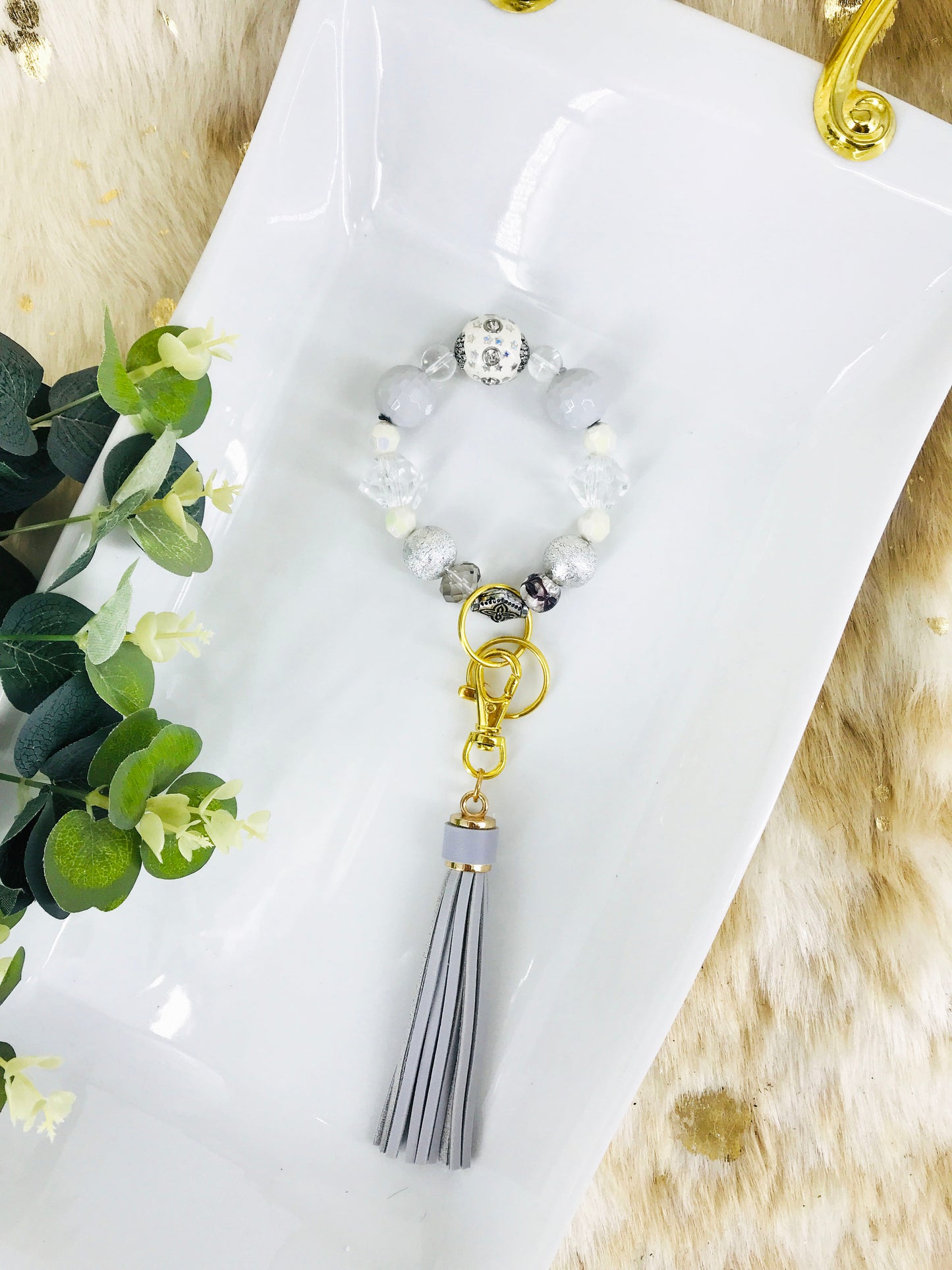 Glass Bead Bracelet Keychain - K303