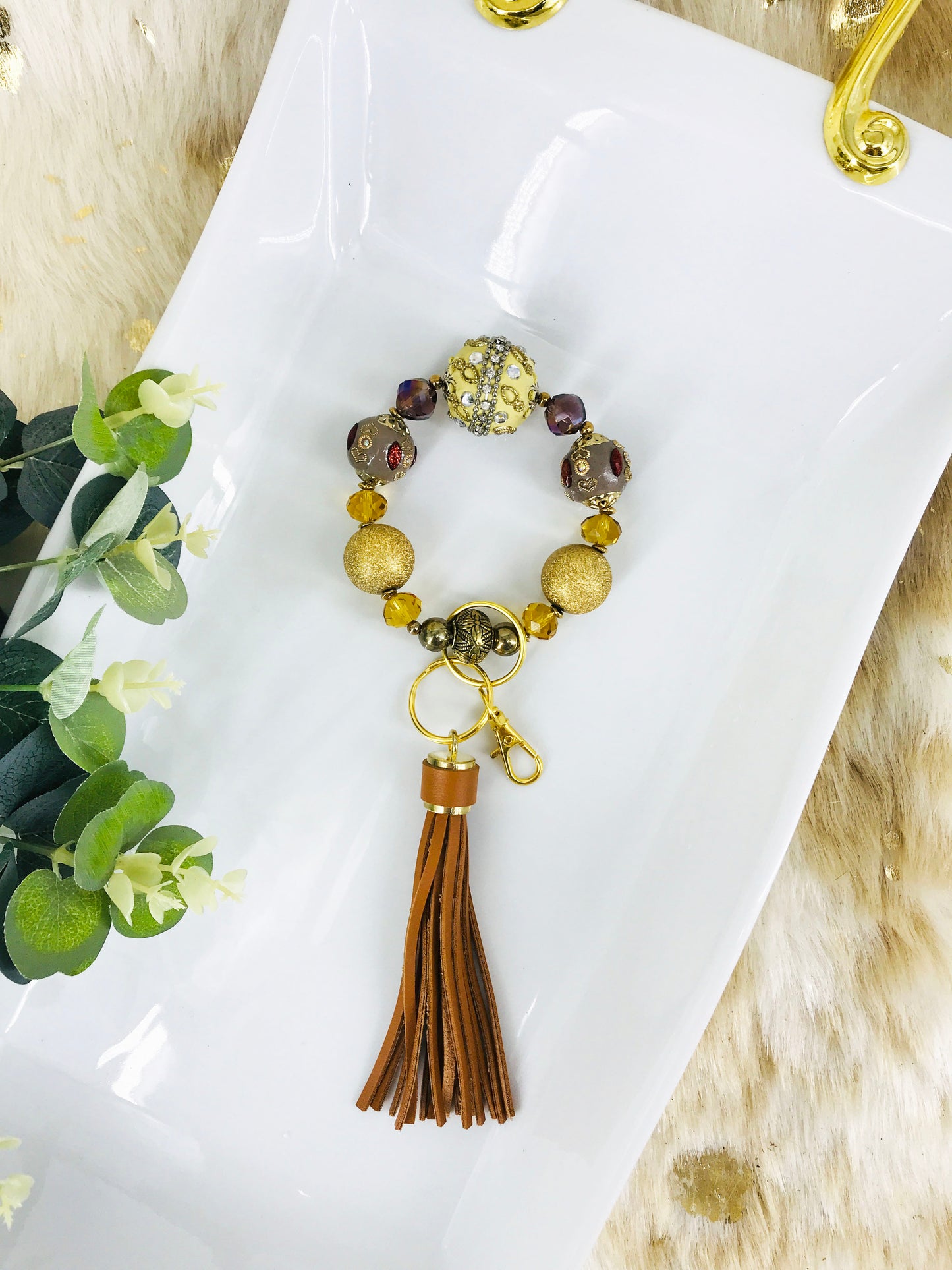 Glass Bead Bracelet Keychain - K307