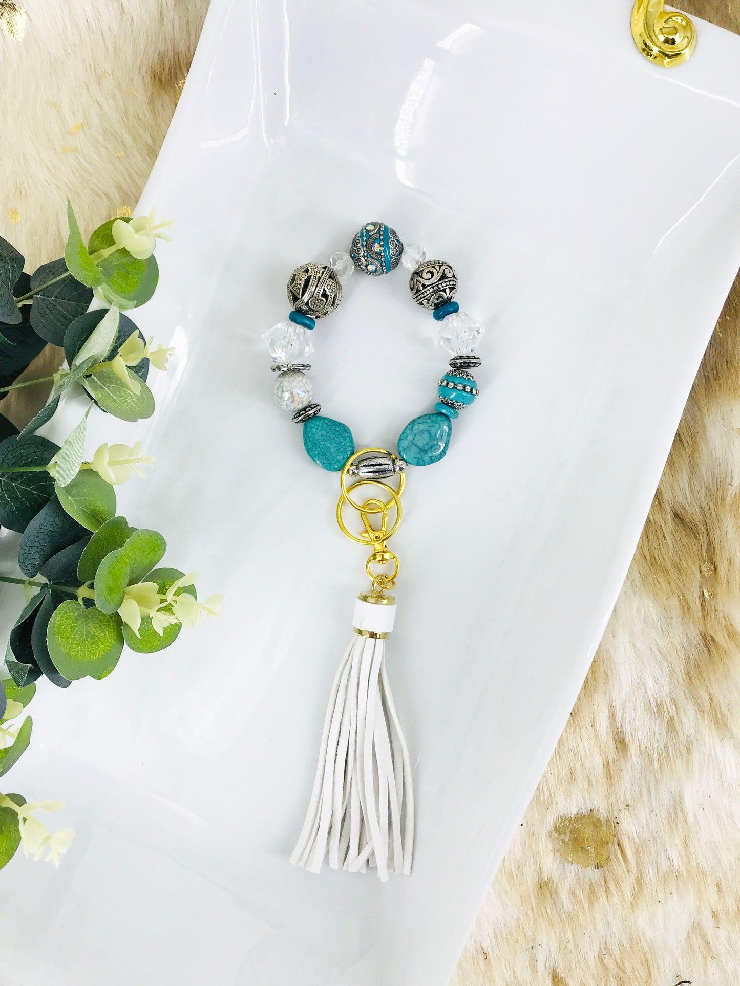 Glass Bead Bracelet Keychain - K310