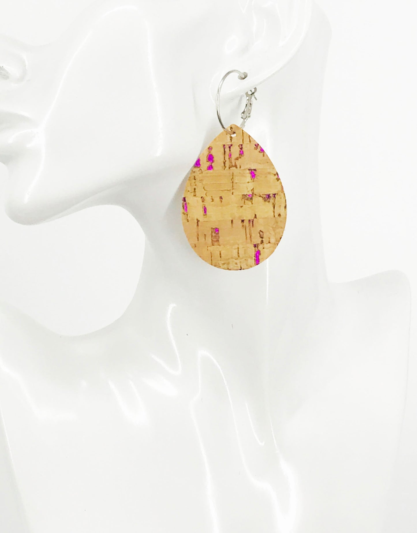 Fuchsia Speckled Cork Hoop Earrings - E19-3452