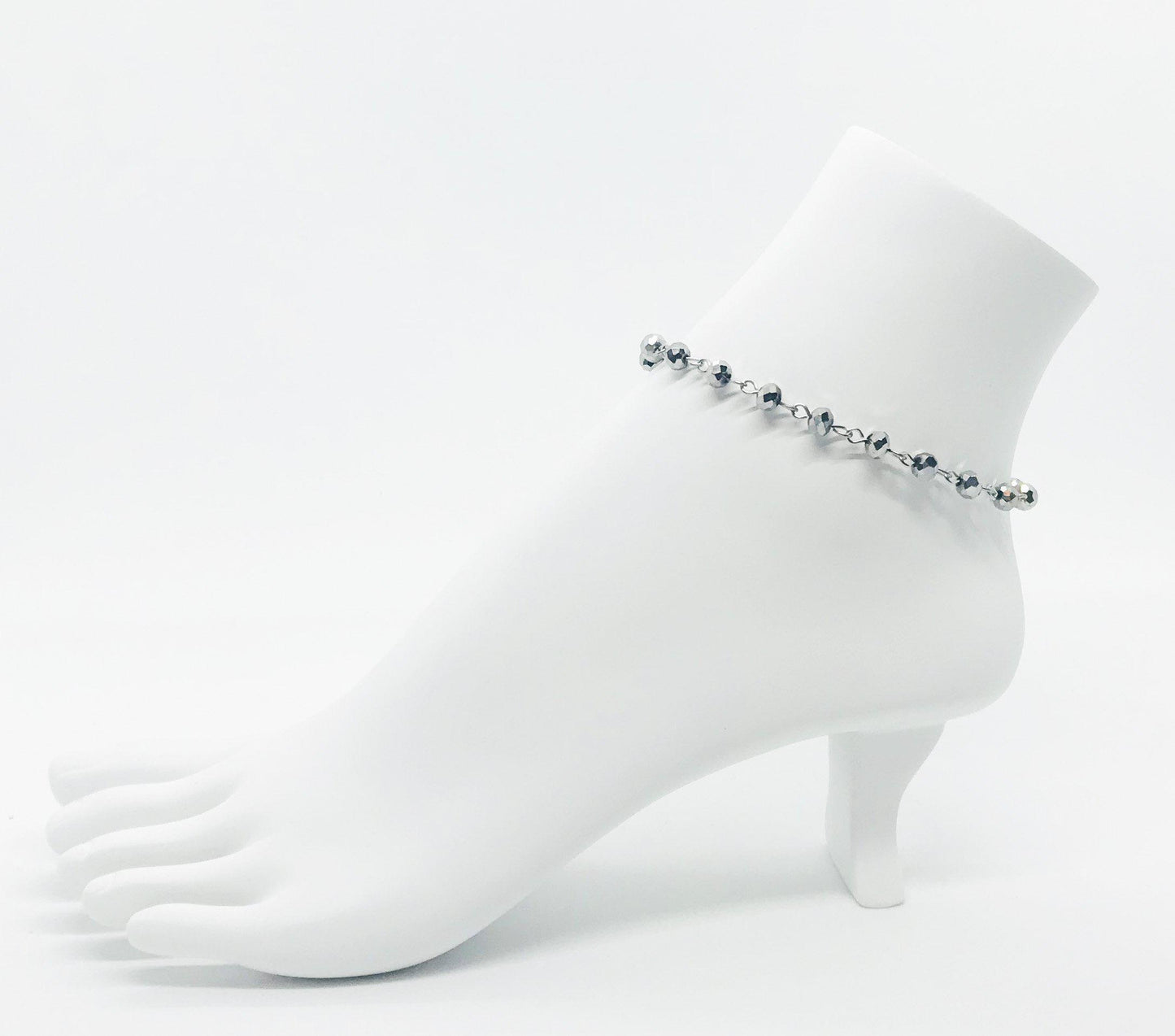 Gray Glass Bead Anklet
