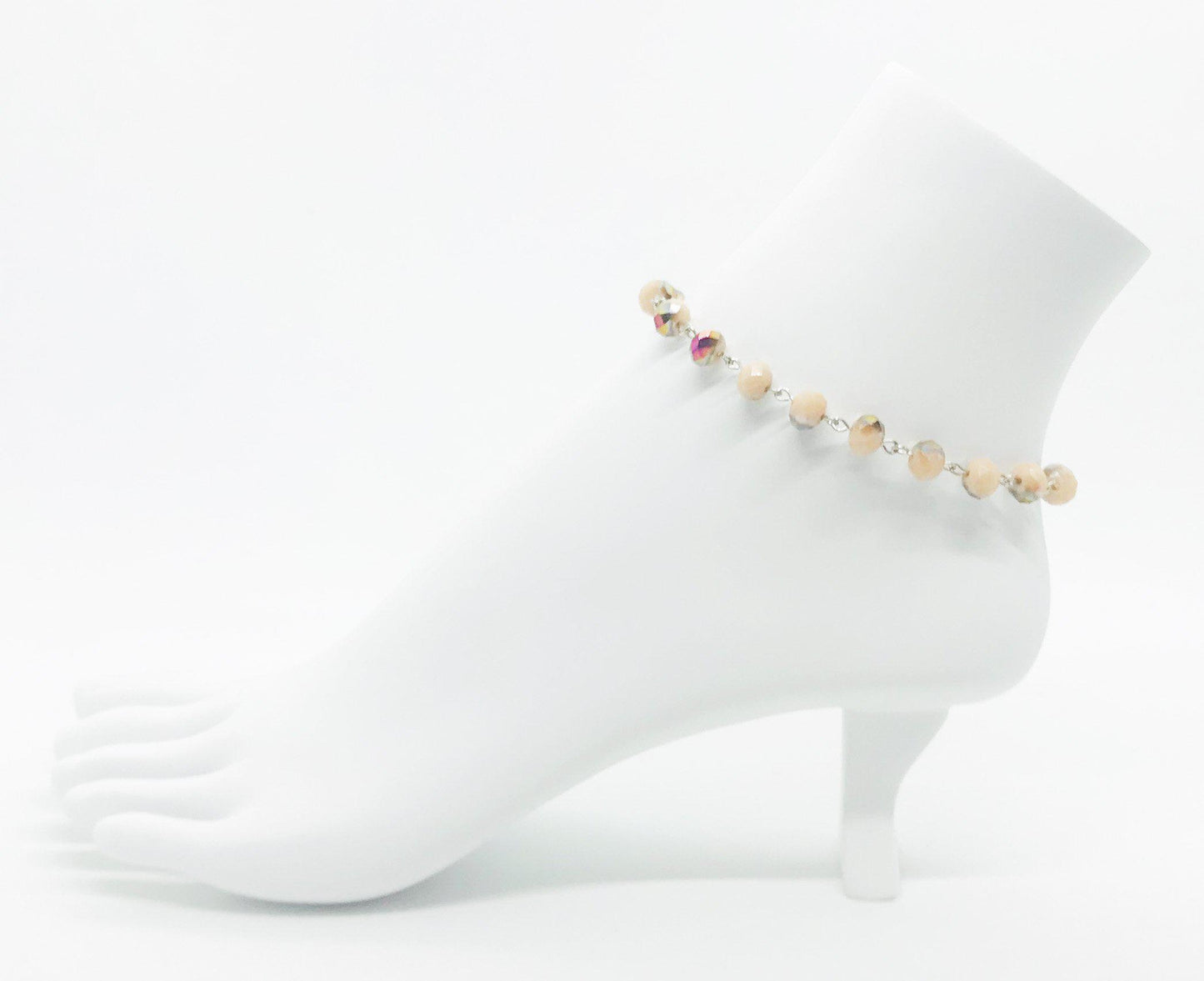 Peach and Bronze Glass Bead Anklet