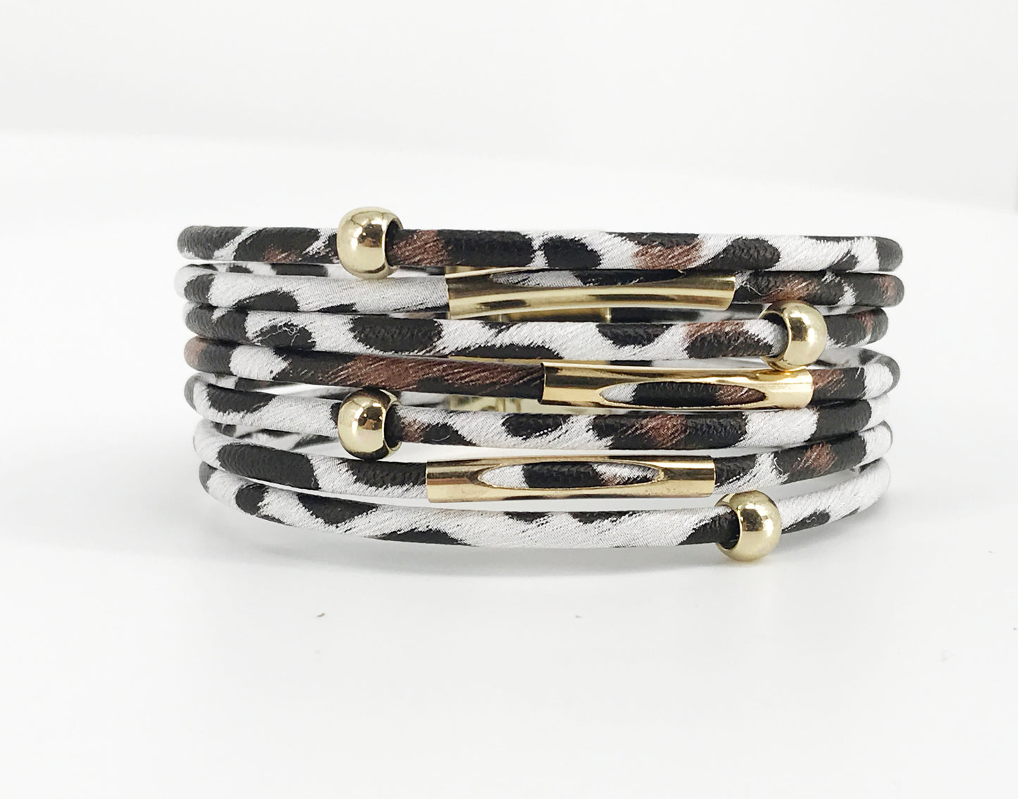 Multilayer White Leopard Tube Cuff Bracelet - B206