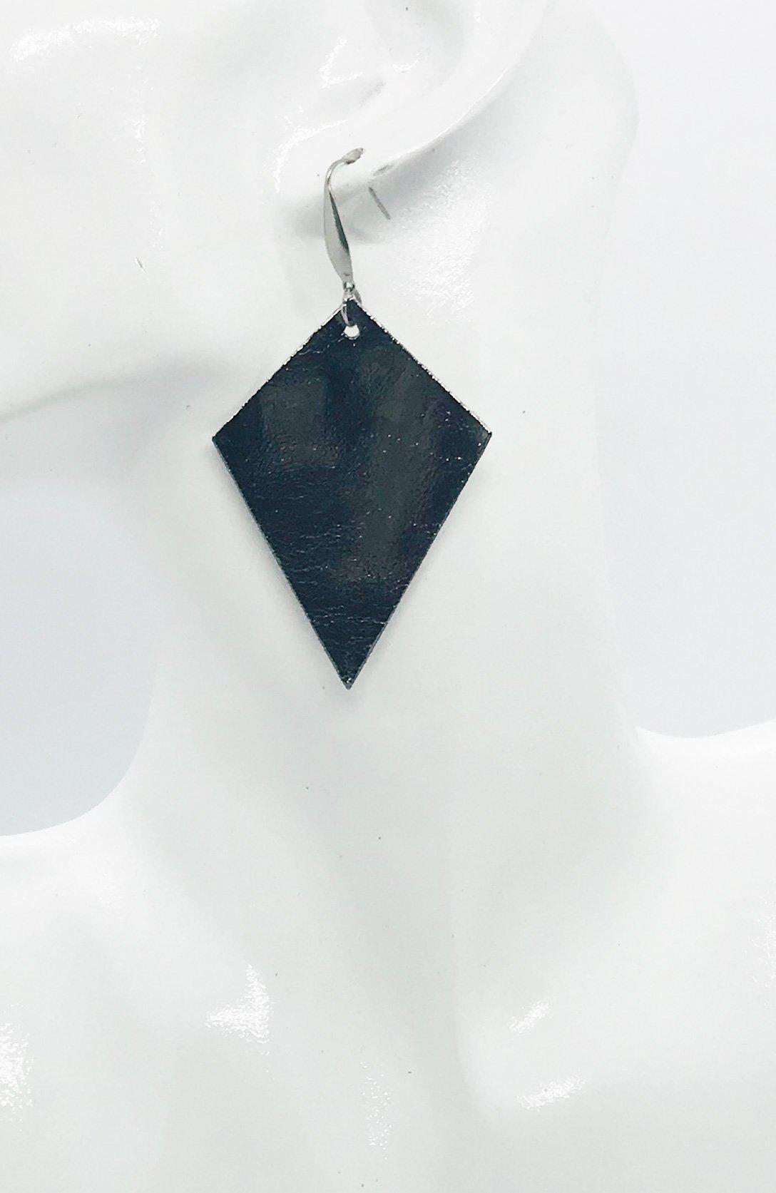 Metallic Silver Diamond Leather Earrings