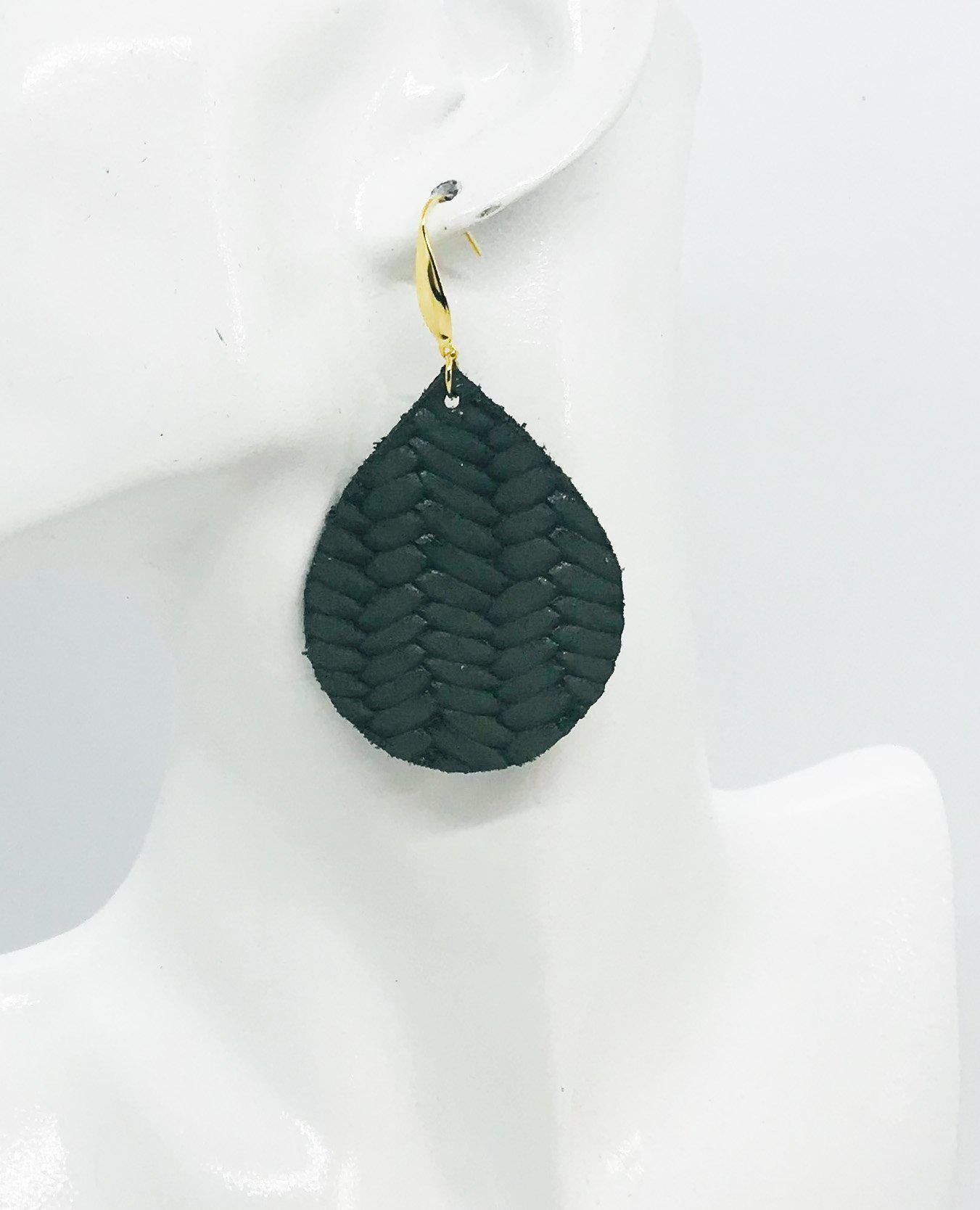 Olive Green Braided Fishtail Leather Earrings - E19-1194