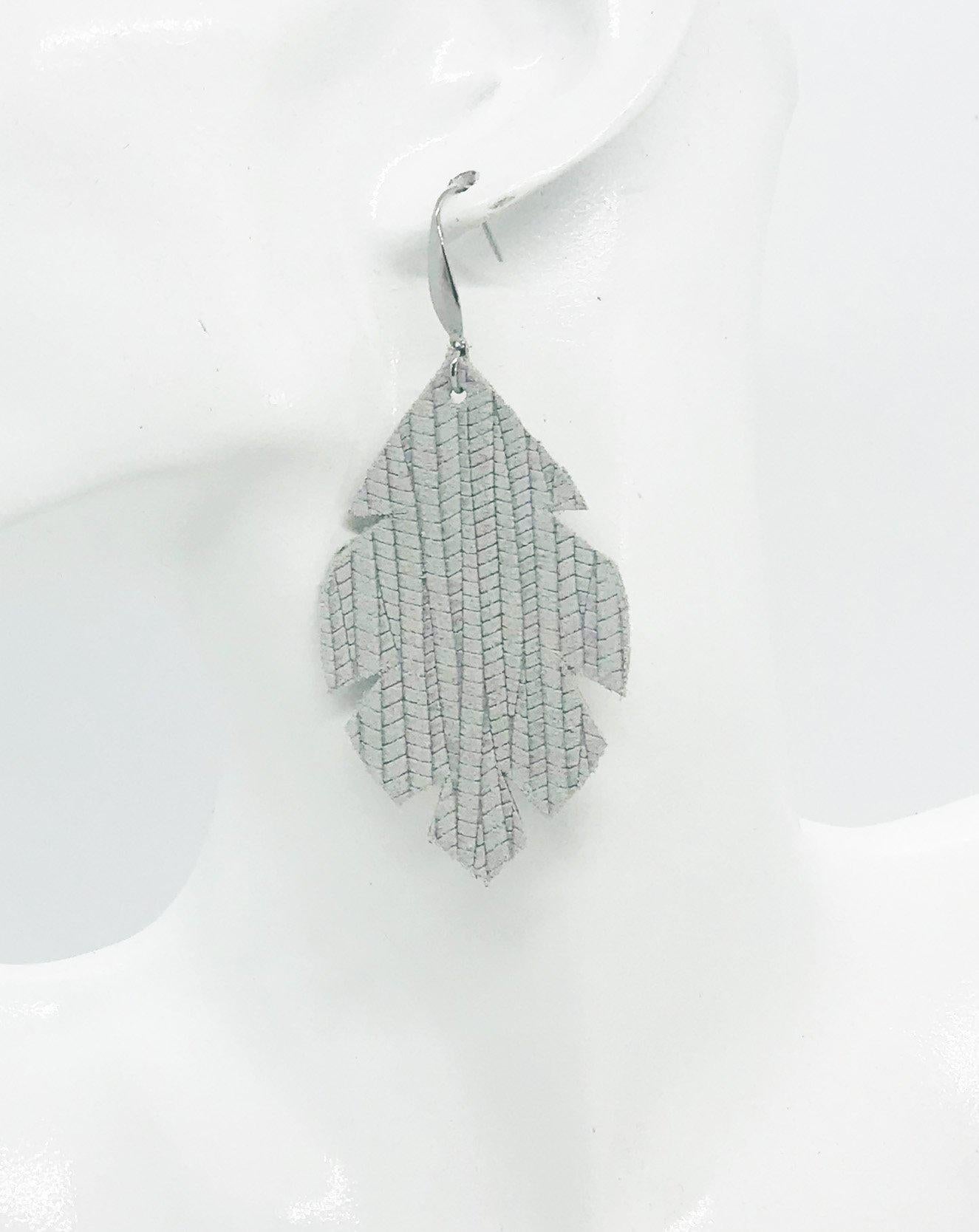 Grey Skies Palm Leaf Leather Earrings