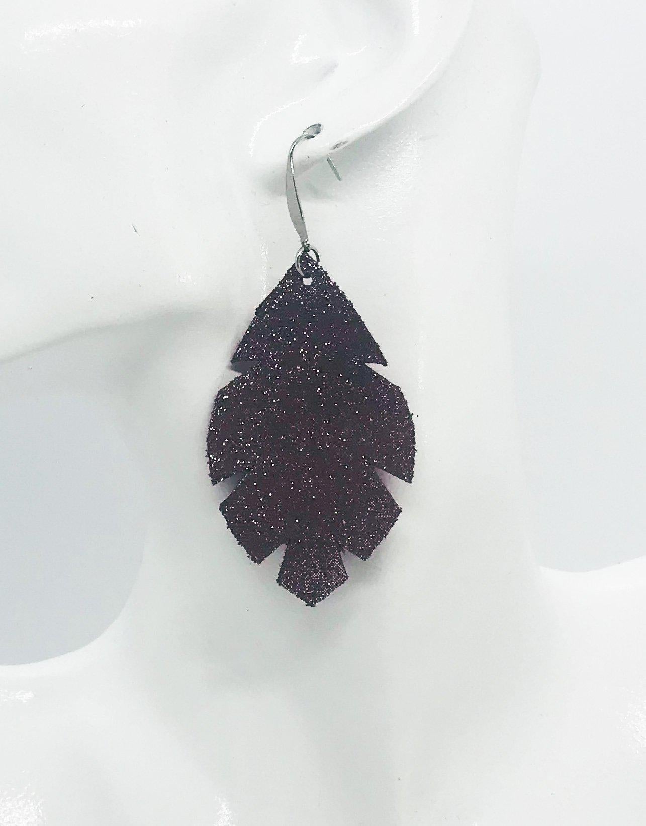 Dark Raspberry Dazzle Leather Earrings - E19-1299