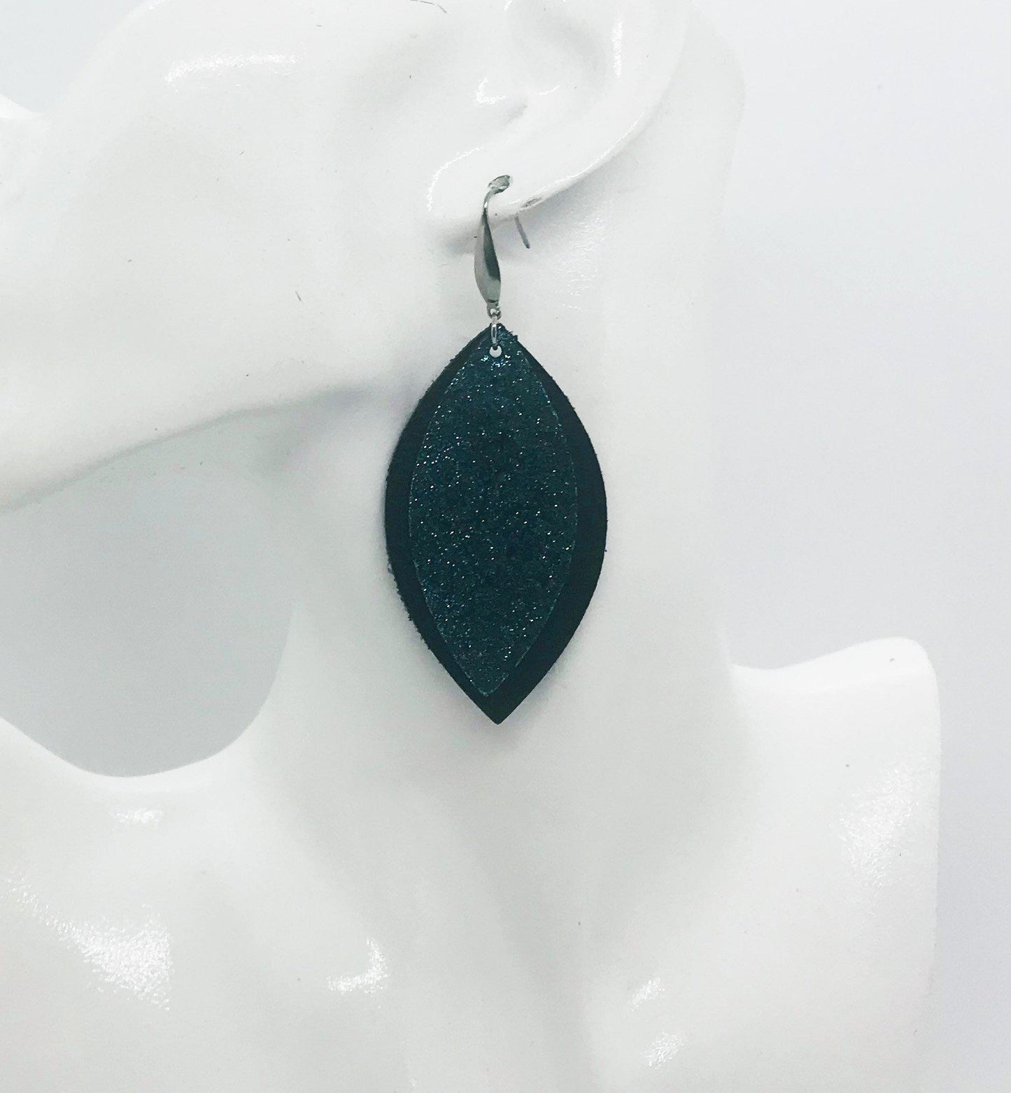 Black & Turquoise Crackle Layered Leather Earrings