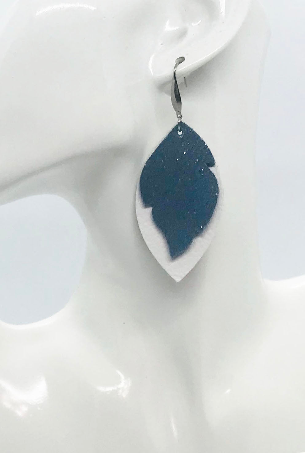 Layered Iceberg Dazzle Leaf Leather Earrings