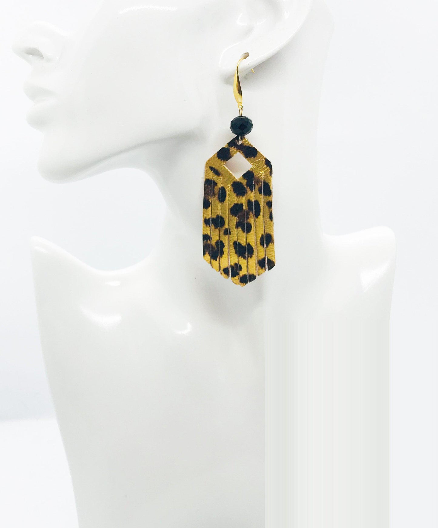 Gold Metallic Banana Leopard Leather Earrings - E19-1613