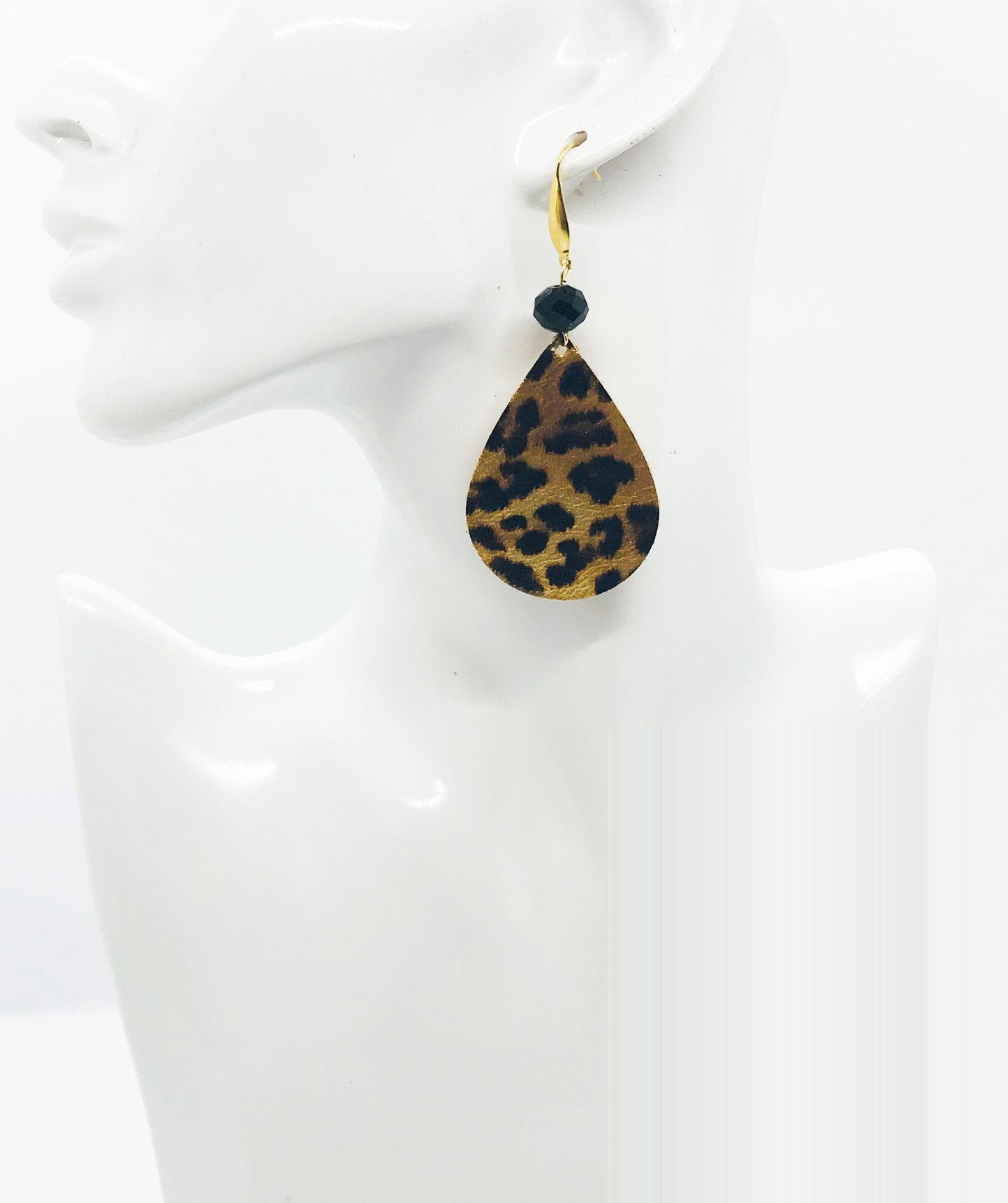 Gold Metallic Banana Leopard Leather Earrings - E19-1614