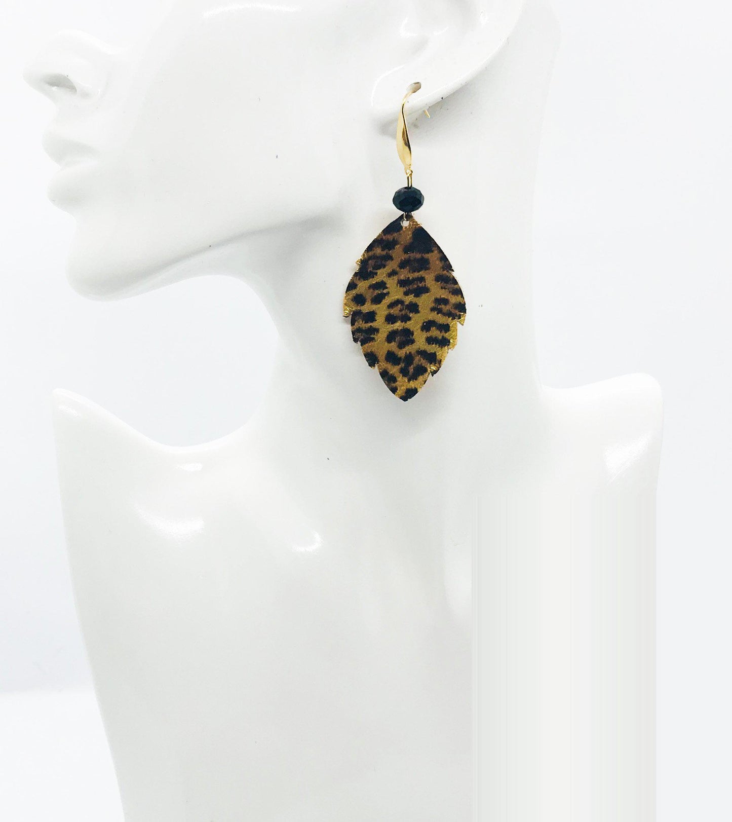 Golden Leopard Layered Leaf Earrings