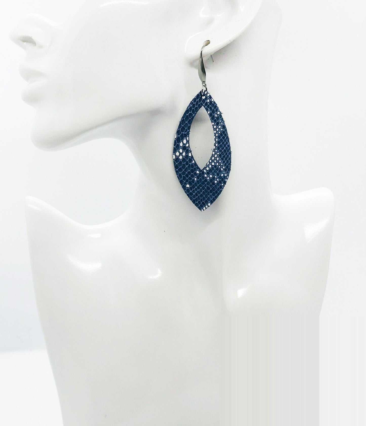 Navy Snake Leather Earrings - E19-1657