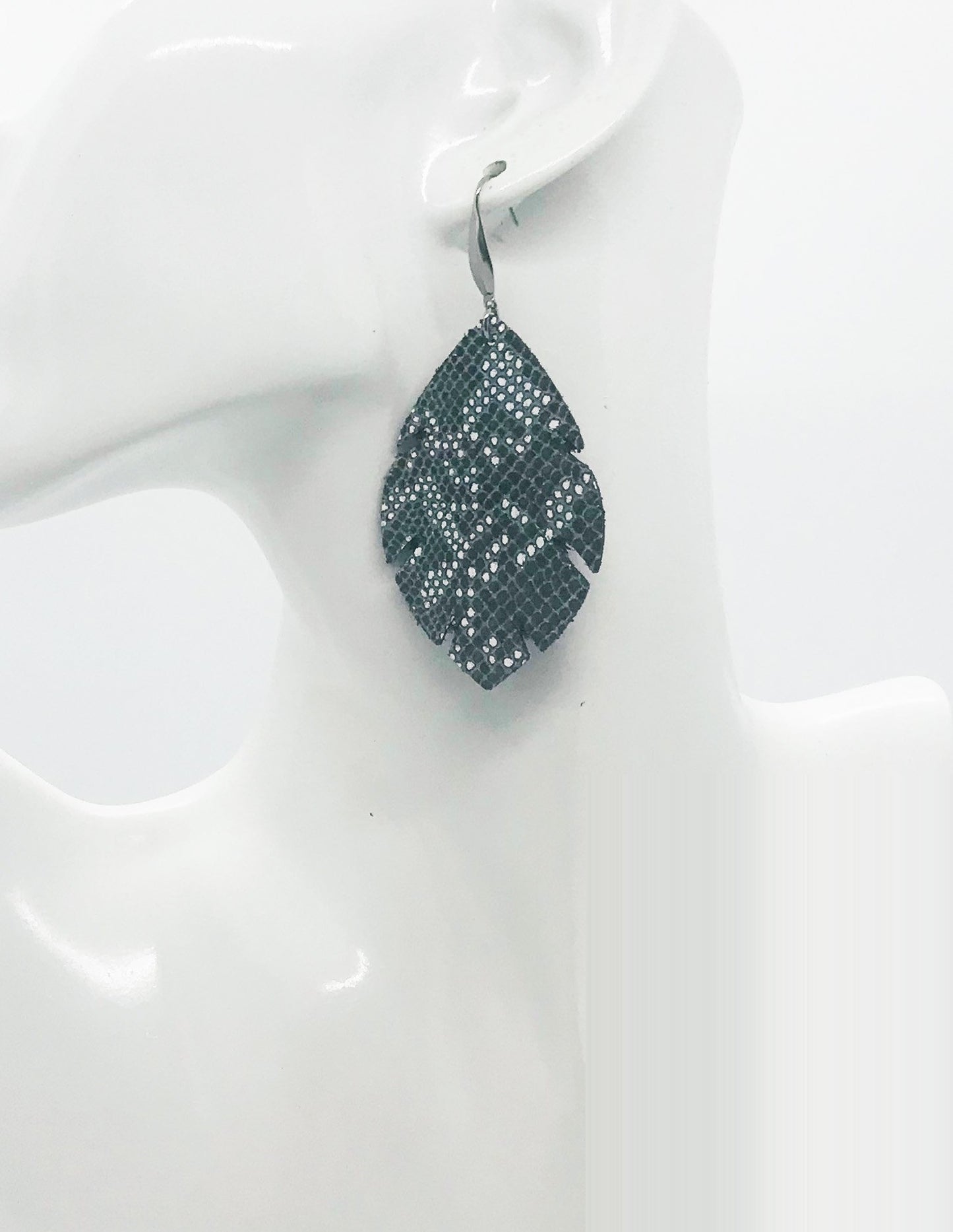 White Frost on Brown Snake Leather Earrings - E19-1674