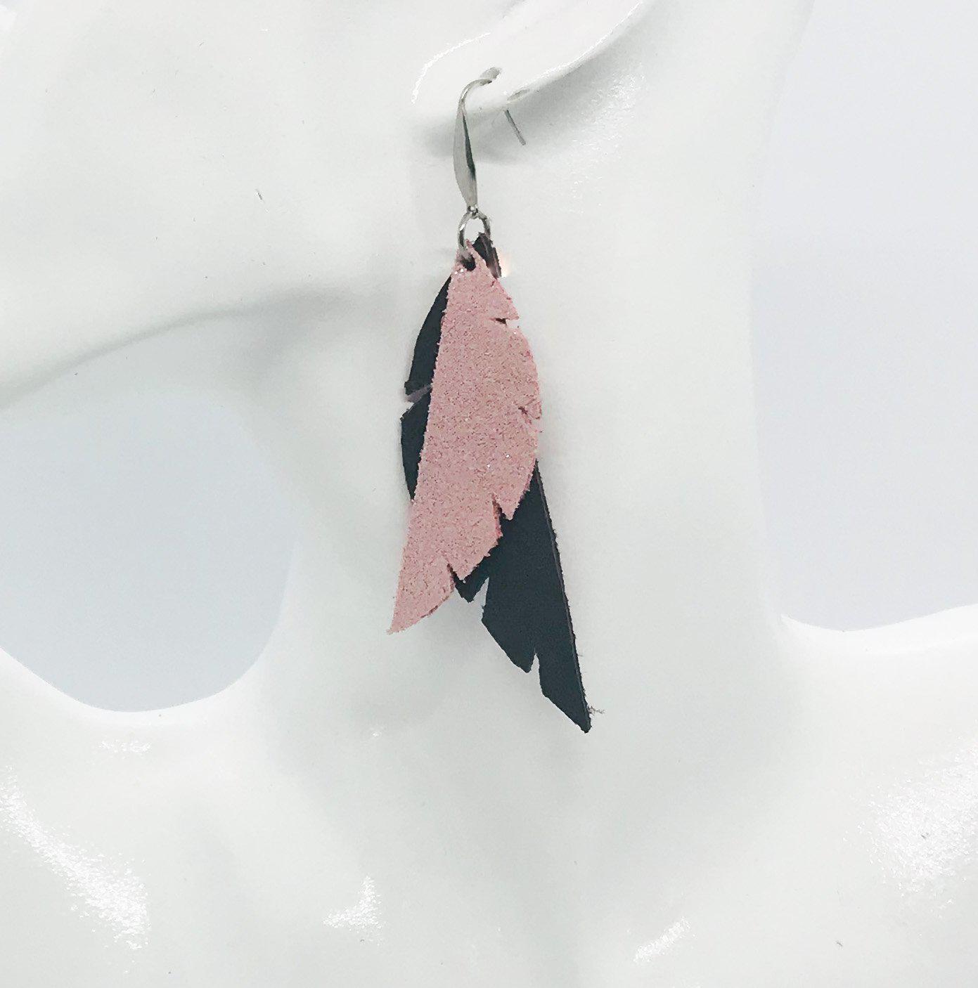 Brown and Pink Genuine Leather Earrings - E19-171