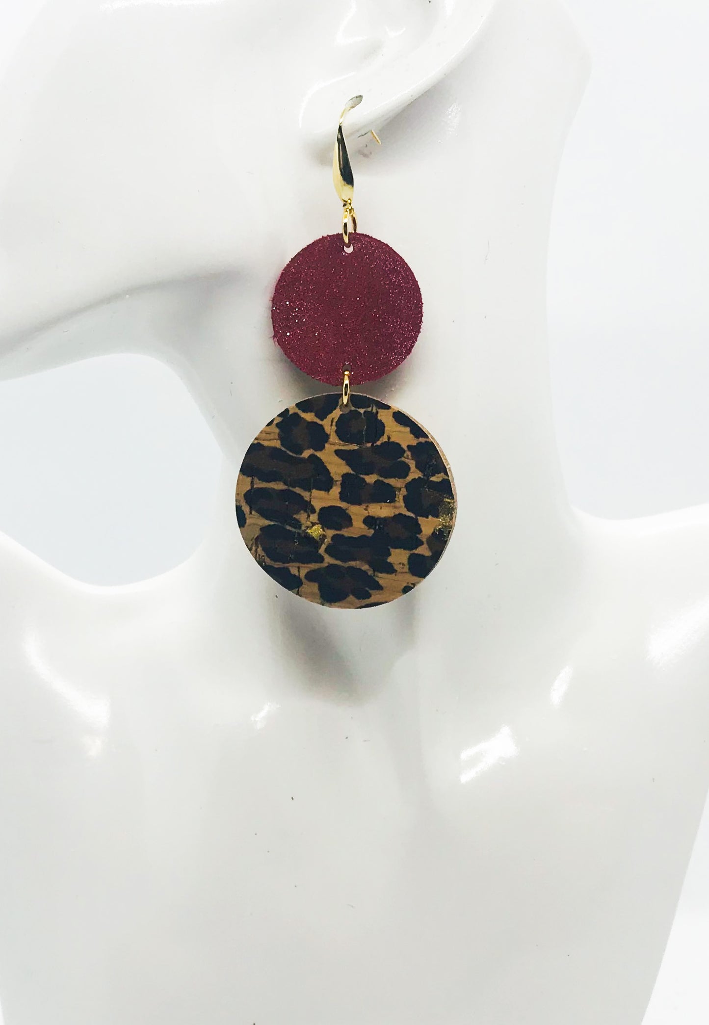 Red Dazzle & Baby Cheetah Cork Circle Earrings