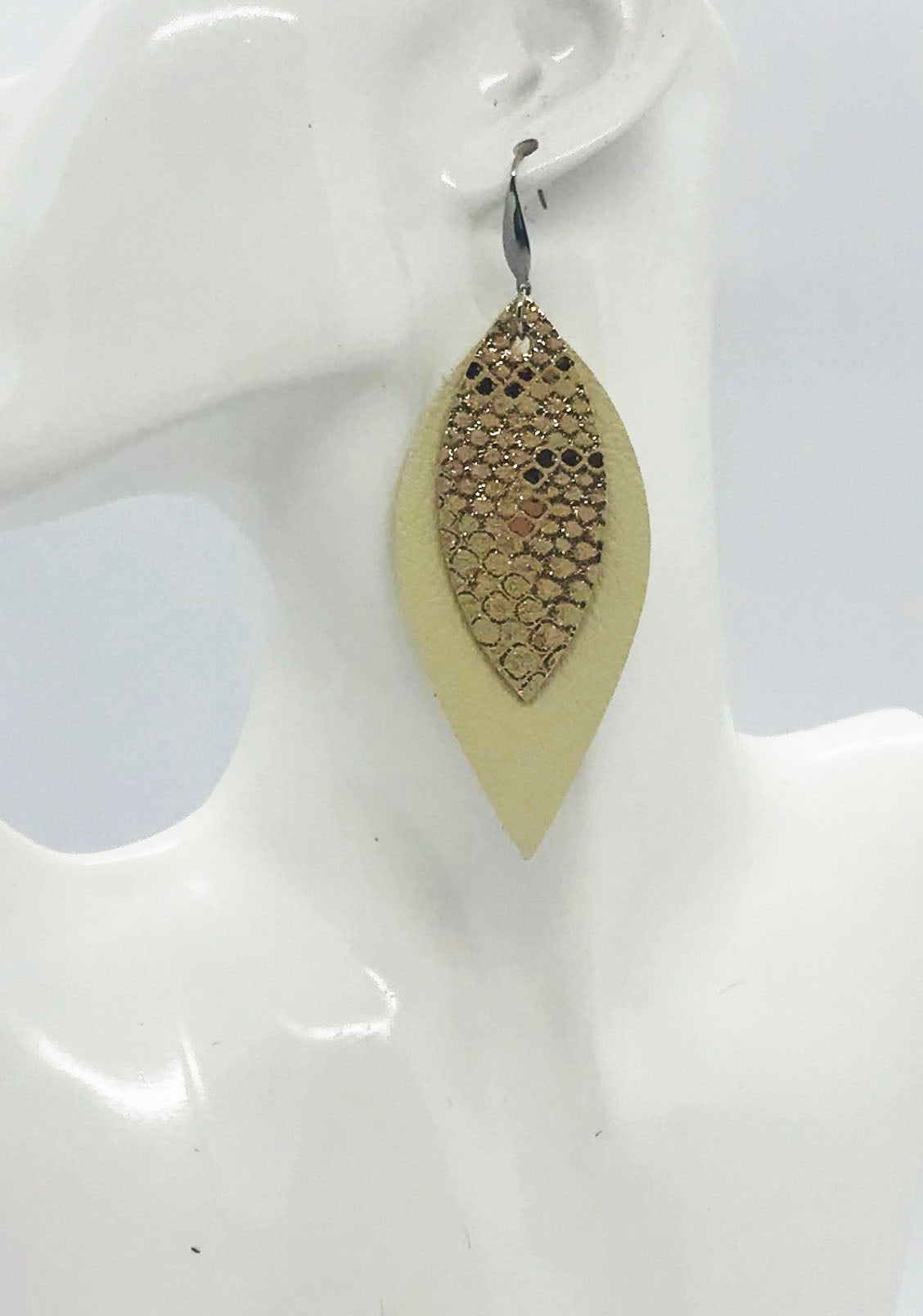 Egg Shell Leather and Rose Gold Leather Earrings - E19-1947