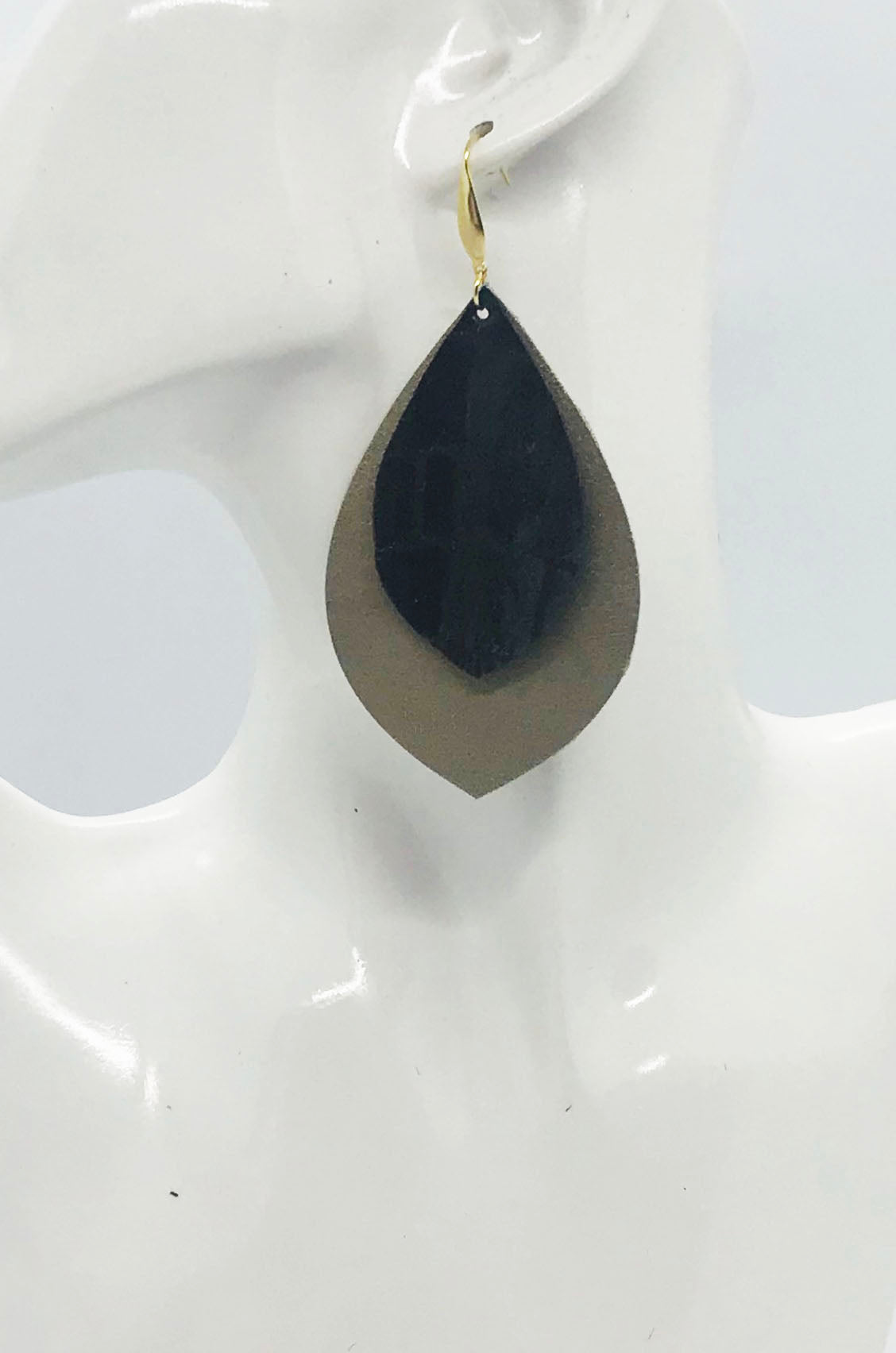 Gold and Maroon Genuine Leather Earrings - E19-1955
