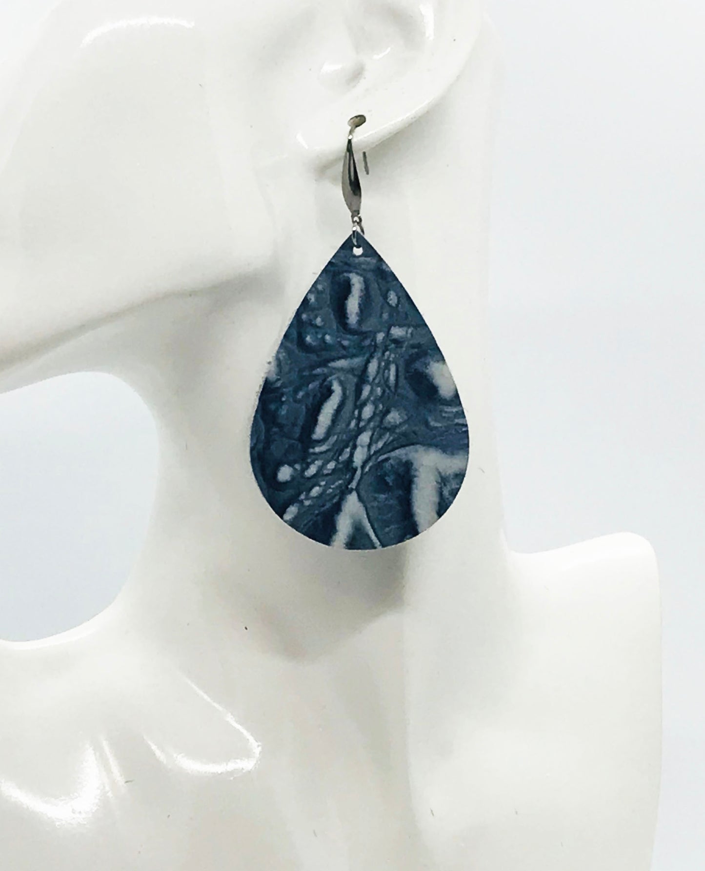 Blue Alligator Teardrop Earrings