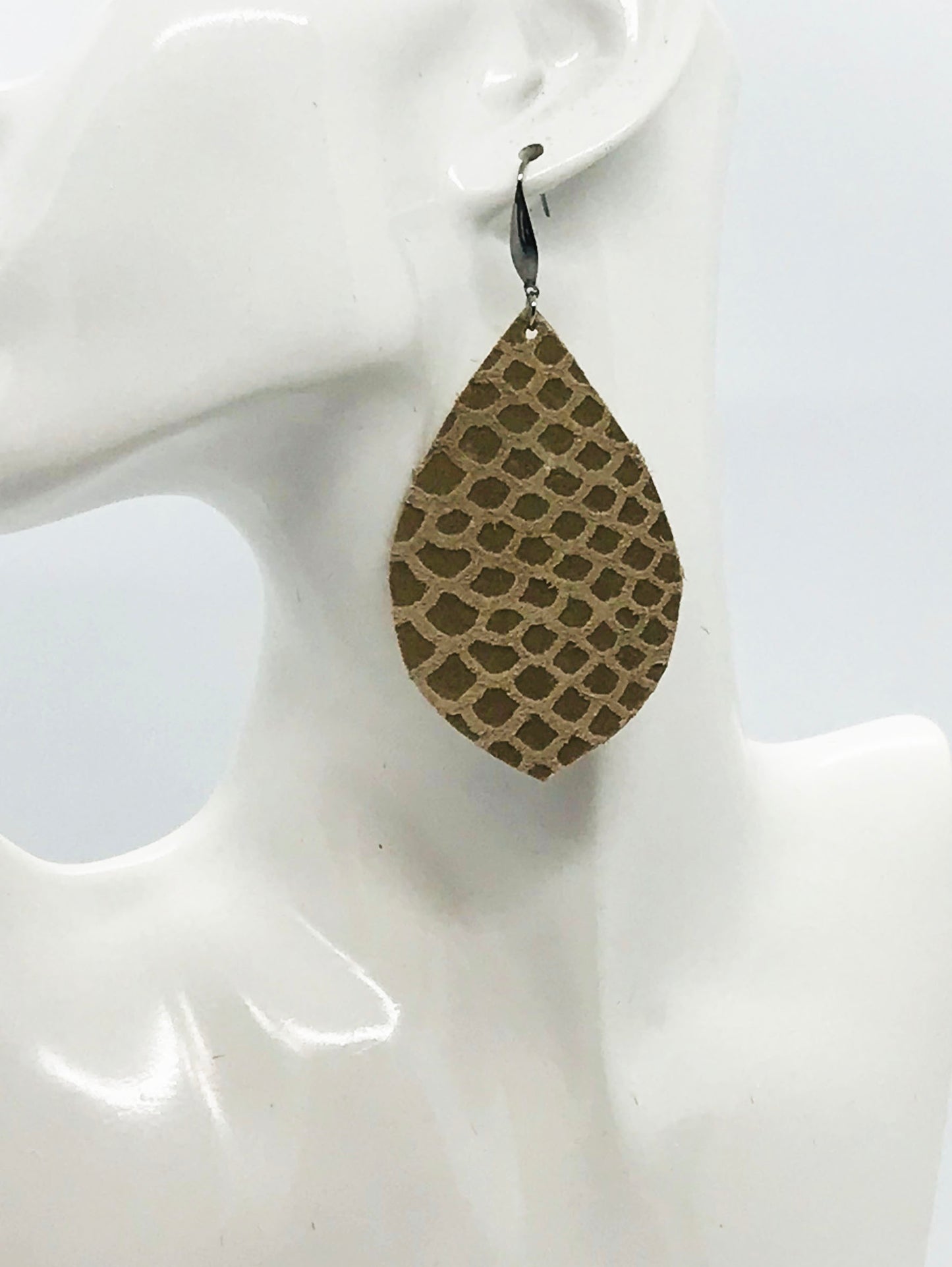 Tan Snake Skin Leather Earrings - E19-2002