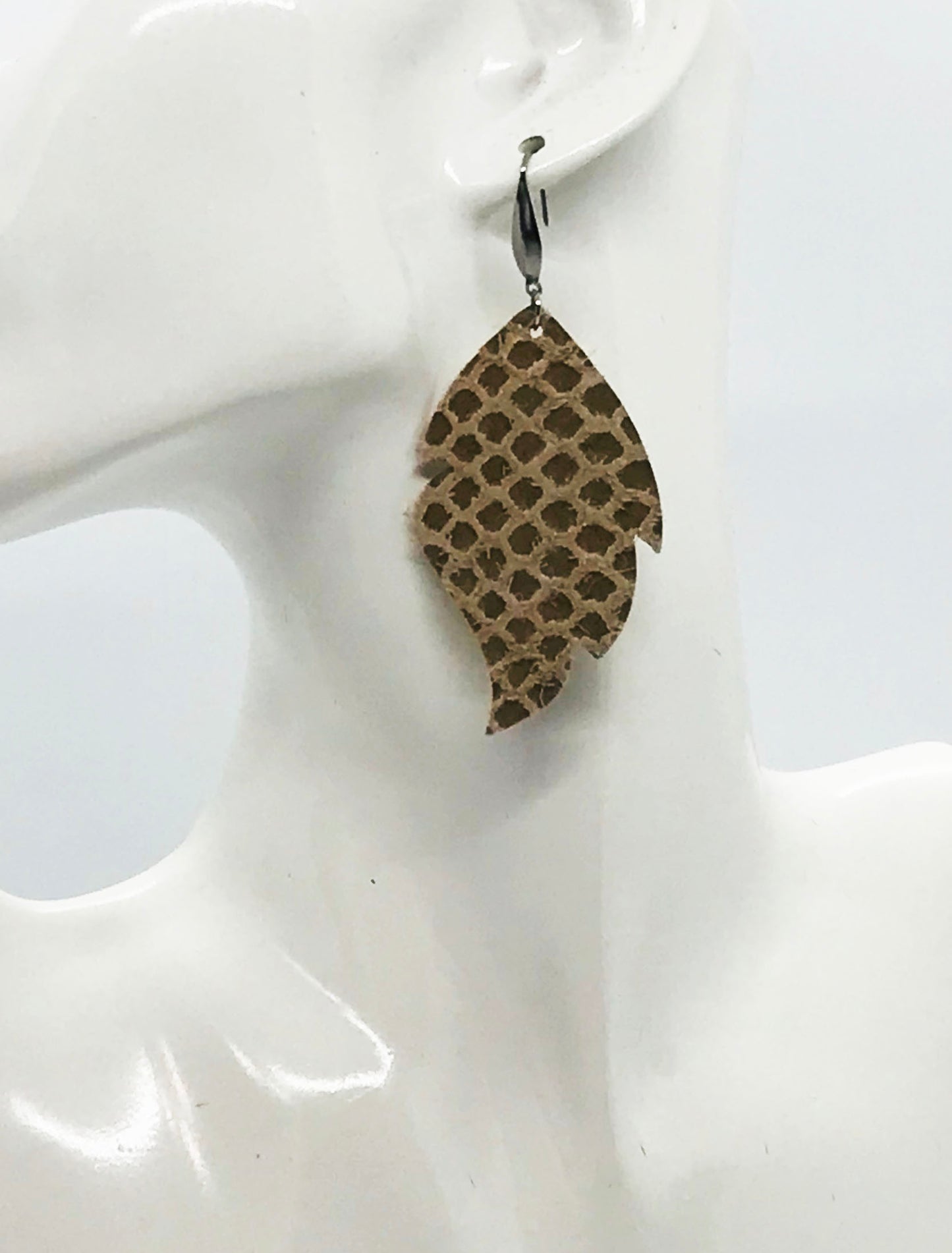 Tan Snake Skin Leather Earrings - E19-2014