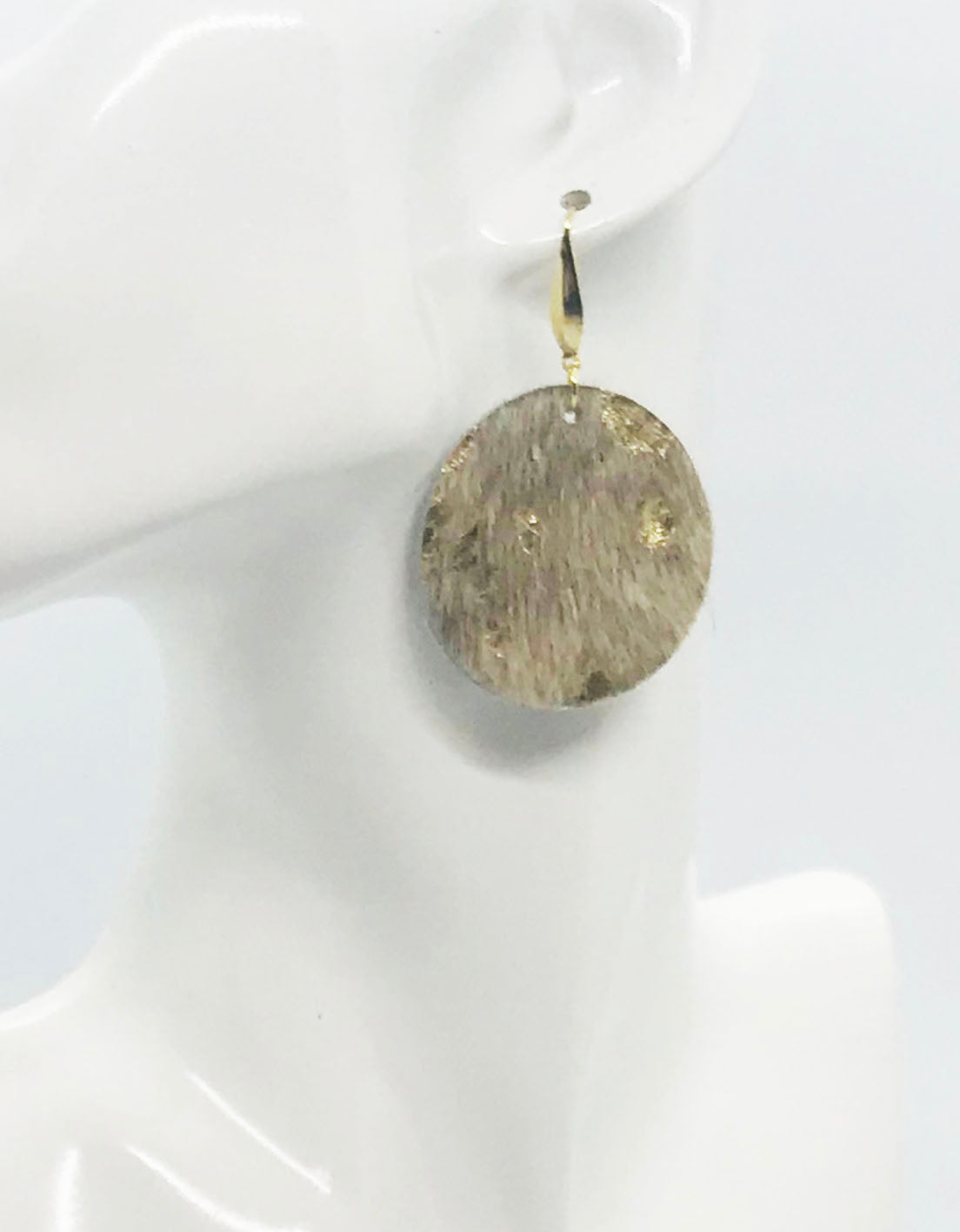 Hair On Metallic Gold Leather Earrings - E19-2091