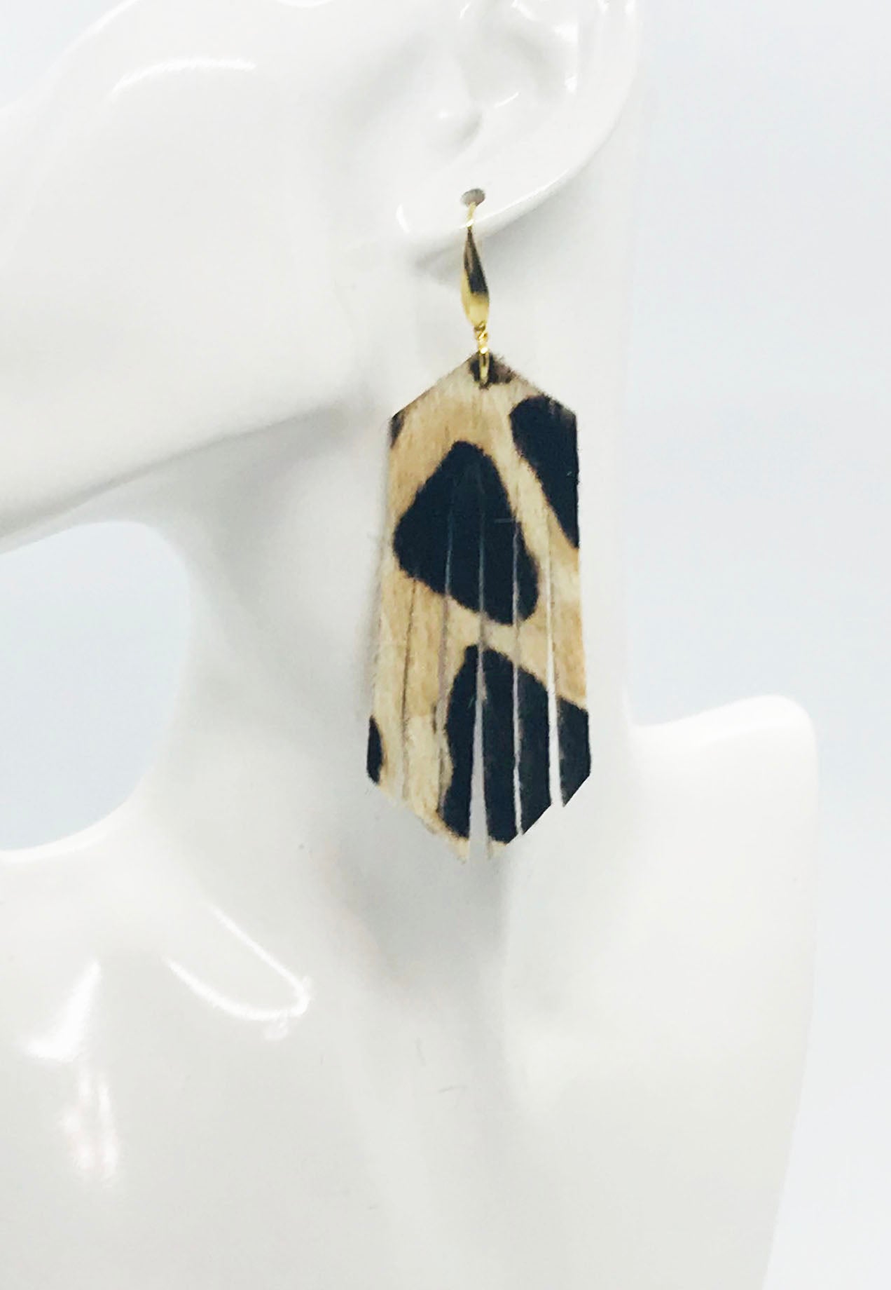 Hair On Fringe Giraffe Leather Earrings - E19-2173