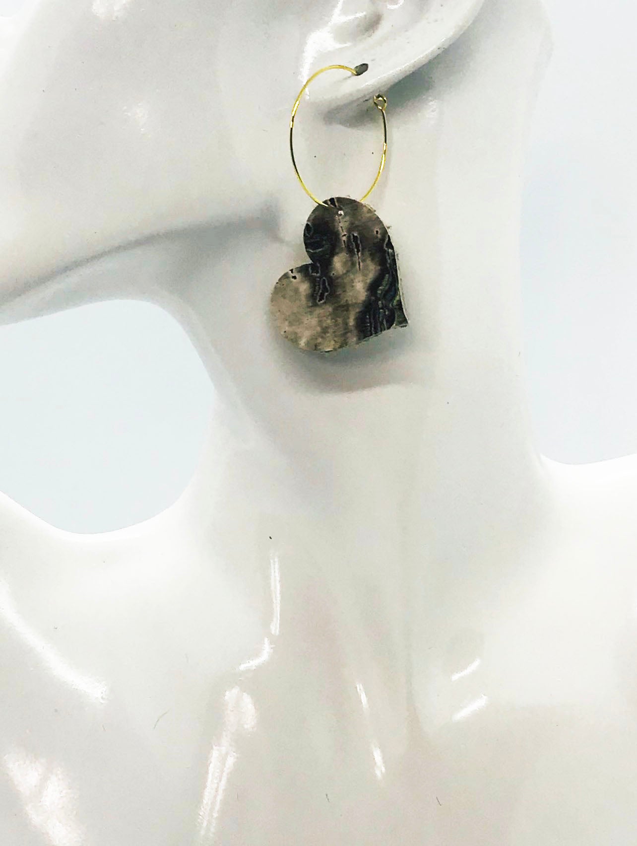 Driftwood Bark Heart Hoop Leather Earrings