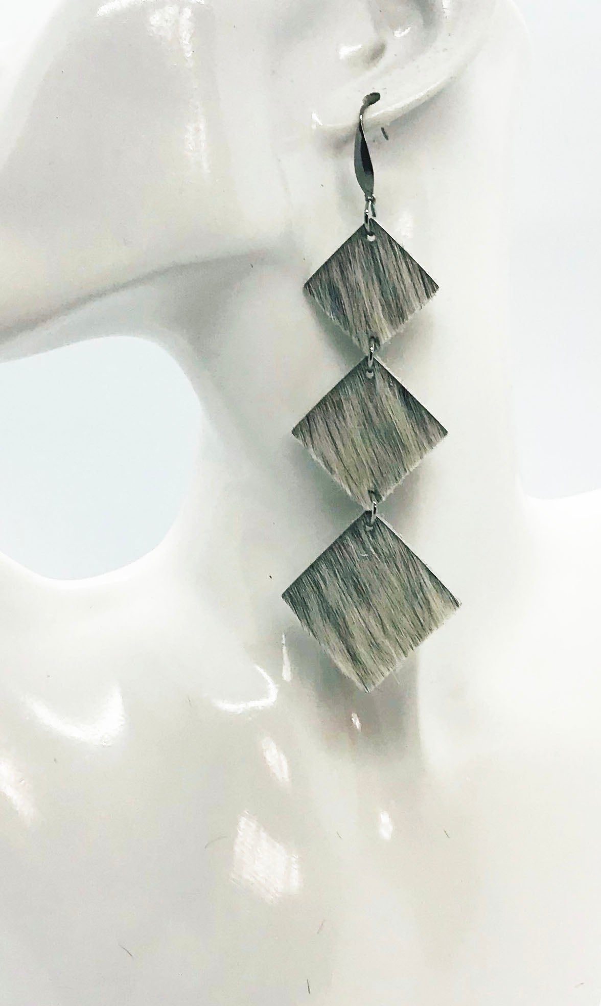 Salt and Pepper Hair On Leather Earrings - E19-2262