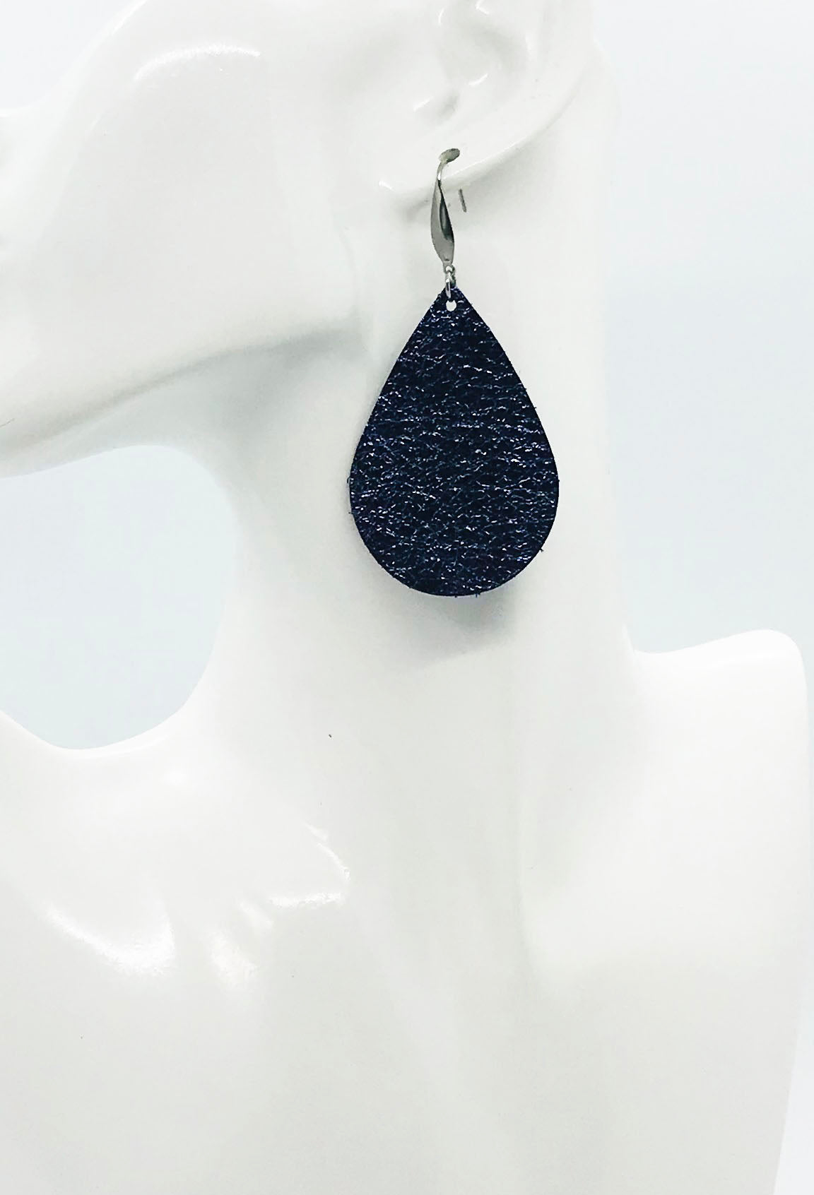 Metallic Navy Leather Earrings - E19-2374
