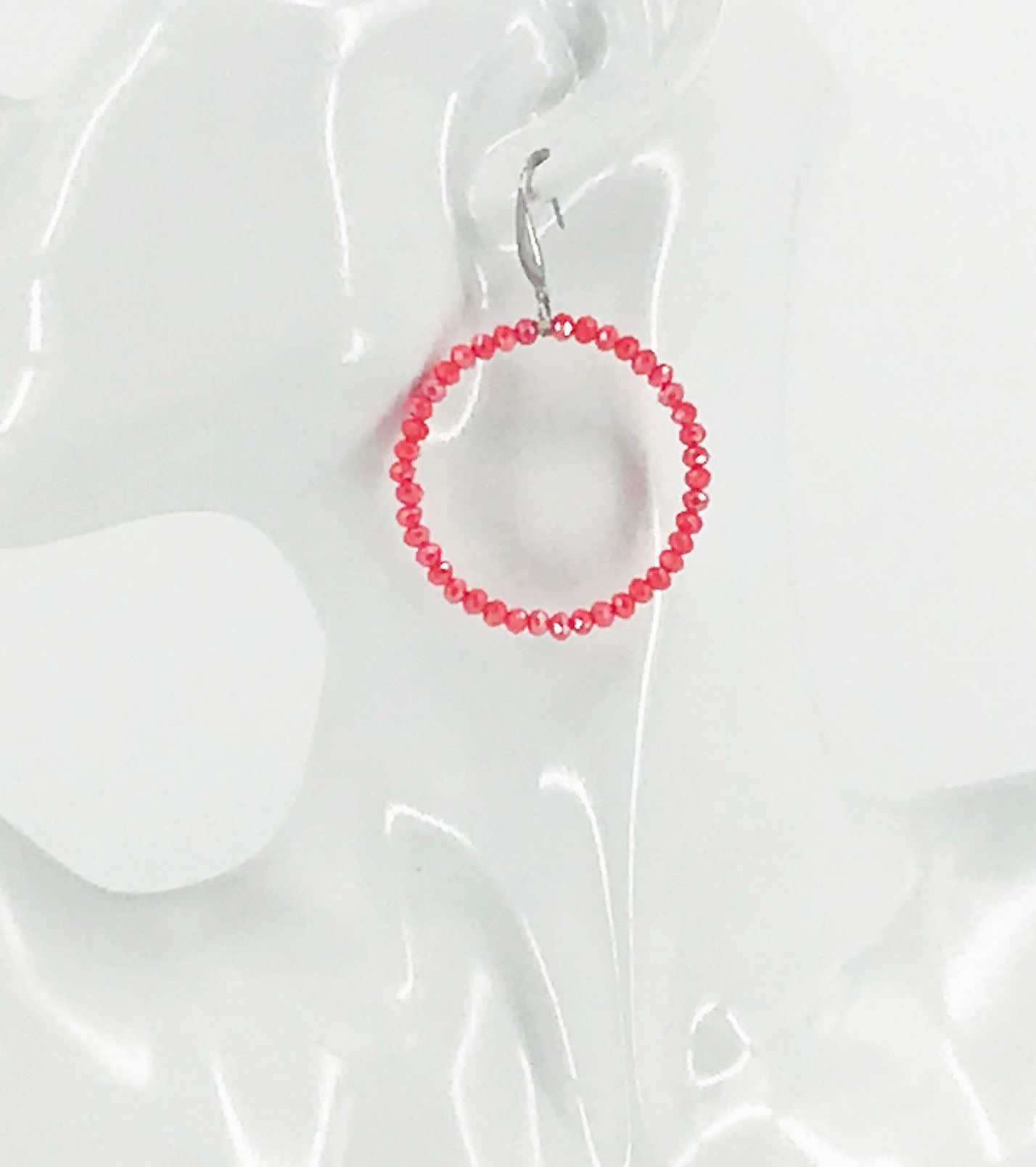 Coral Glass Bead Hoop Earrings - E19-2407
