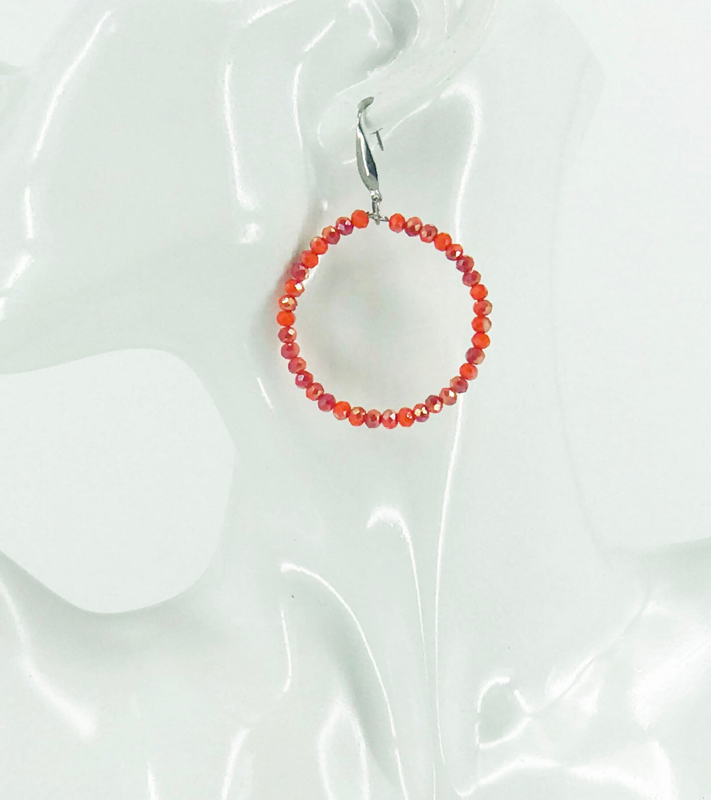 Burnt Red Glass Bead Hoop Earrings - E19-2425