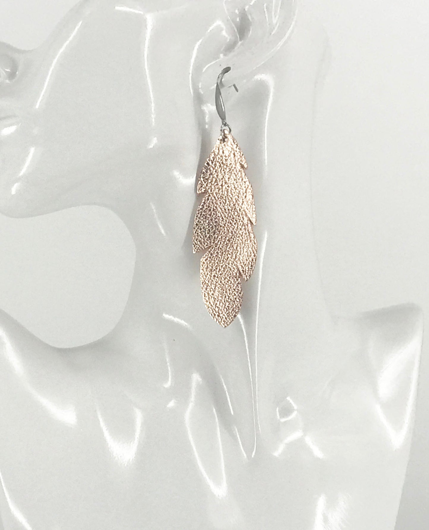 Rose Gold Feather Leather Earrings - E19-2621