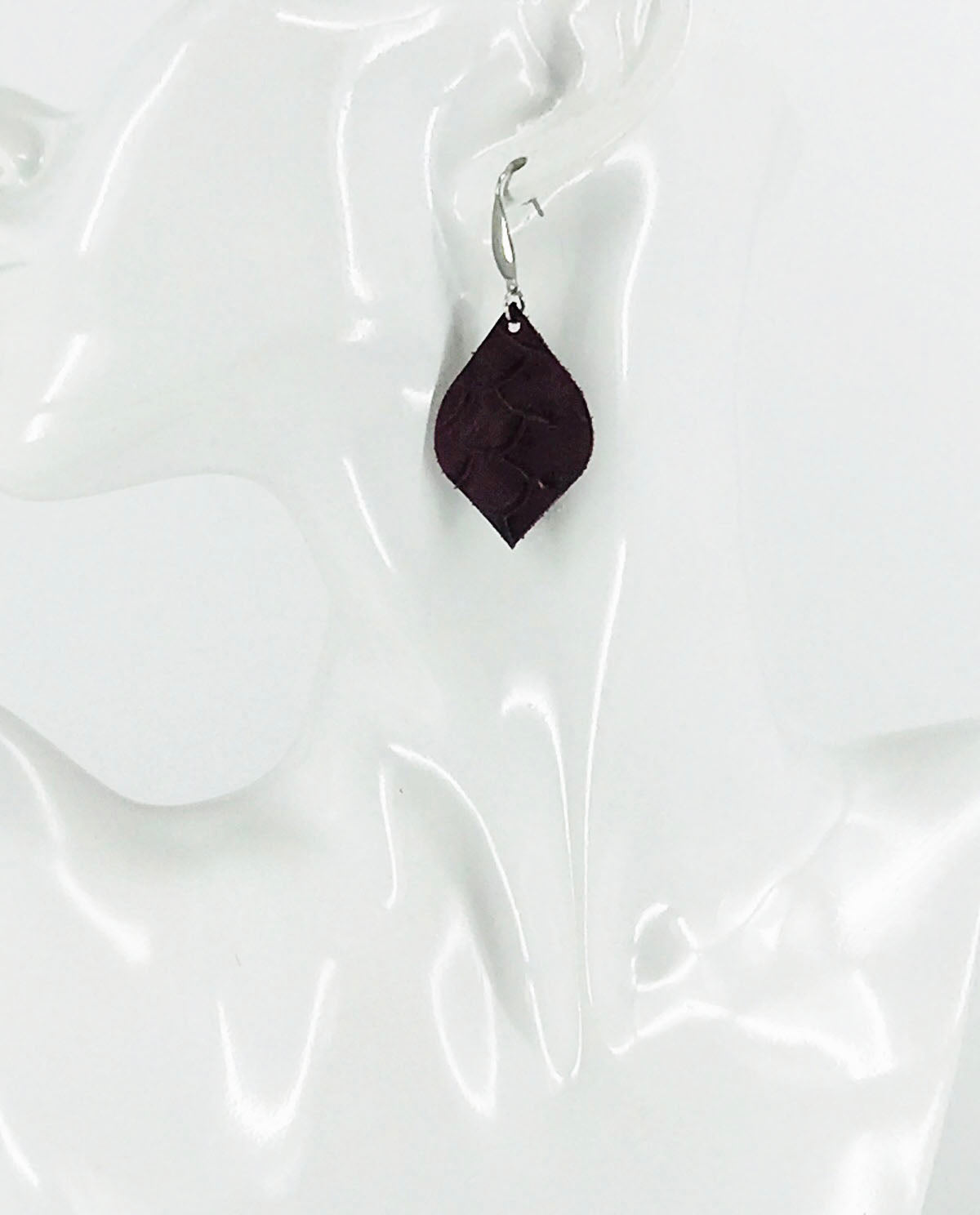 Merlot Alligator Petite Leaf Earrings