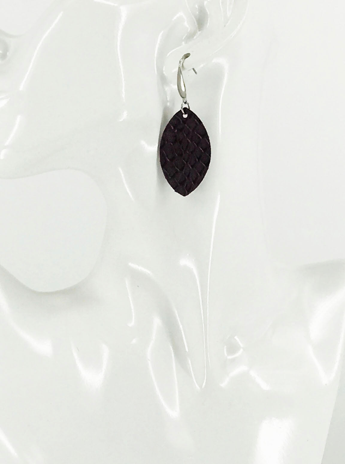 Merlot Alligator Petite Leaf Earrings