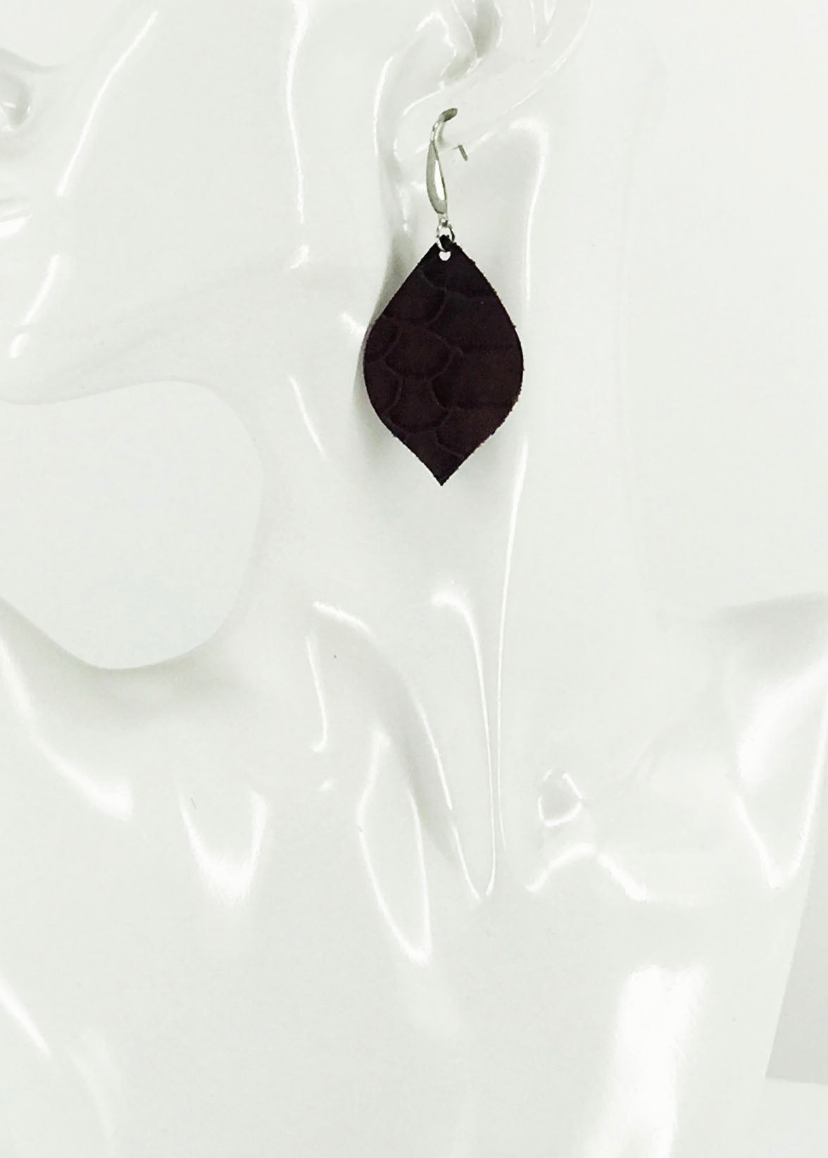 Merlot Alligator Leaf Drop Earrings