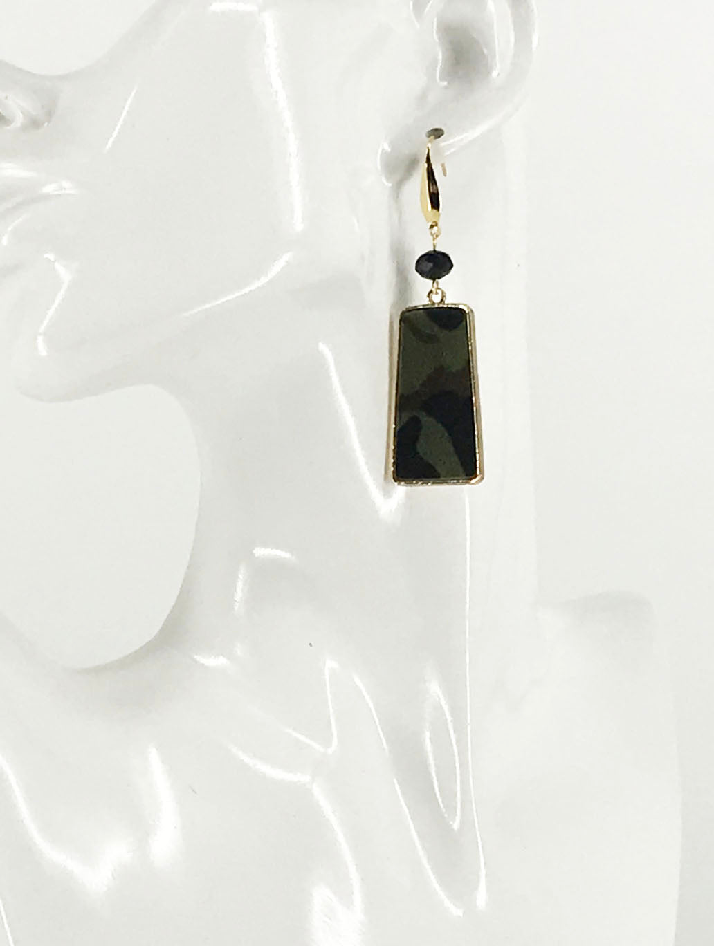 Hair On Camo Leather Trapezoid Pendant Earrings - E19-2698