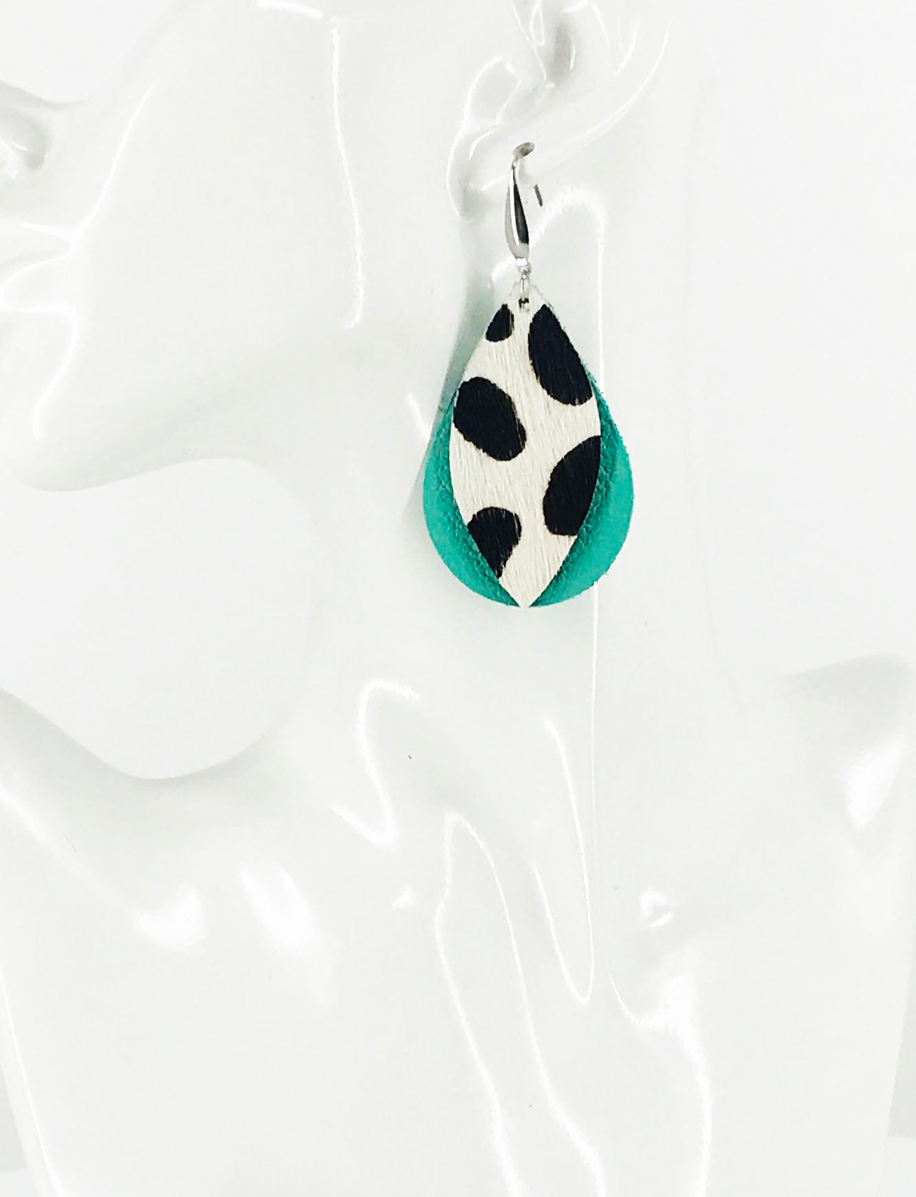 Cheetah and Aqua Leather Earrings - E19-2817
