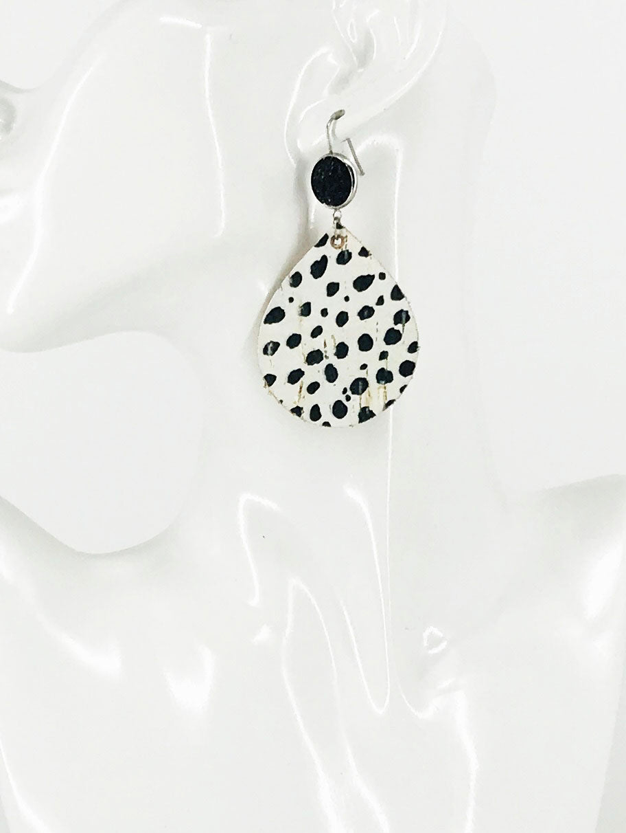 Black Faux Druzy & Mini Cheetah Cork Teardrop Earrings