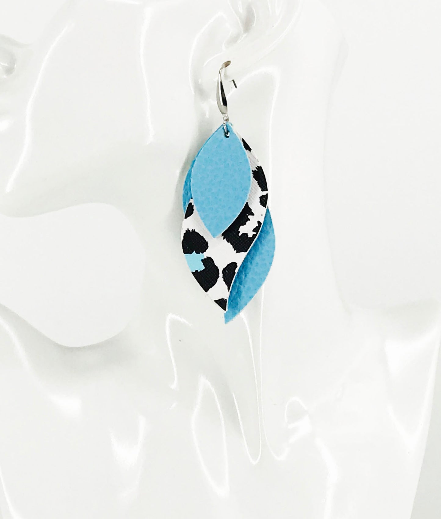 Blue and Leopard Faux Leather Earrings - E19-2846