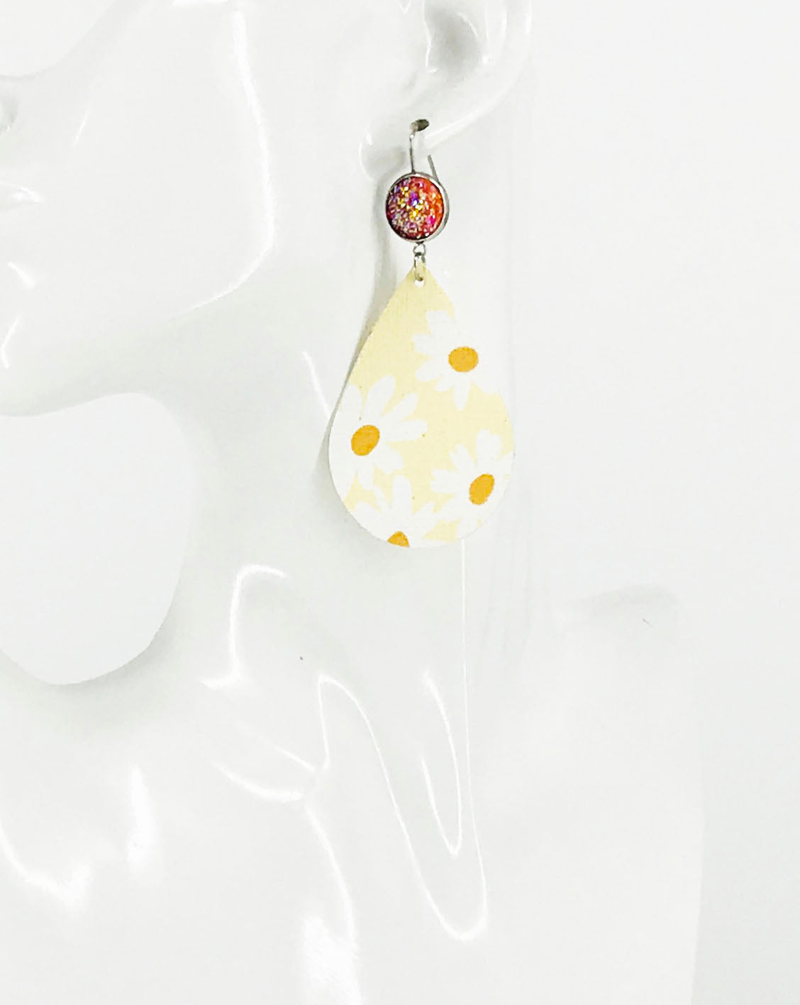 Orange Druzy and Daisey Faux Leather Earrings - E19-2881