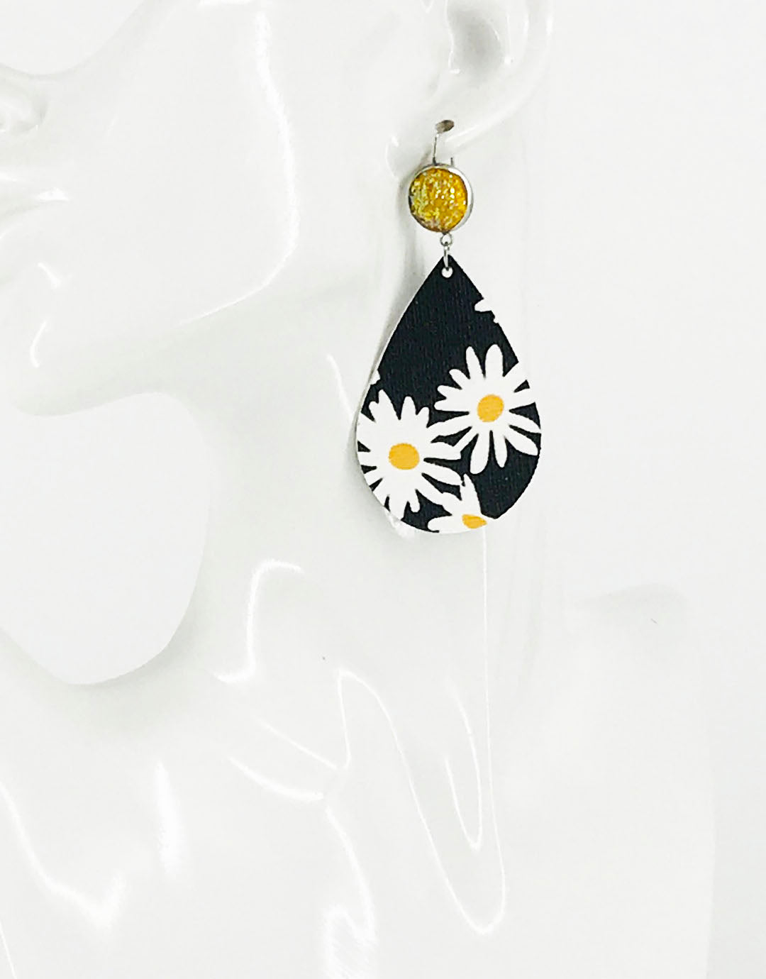 Yellow Druzy and Daisey Faux Leather Earrings - E19-2888