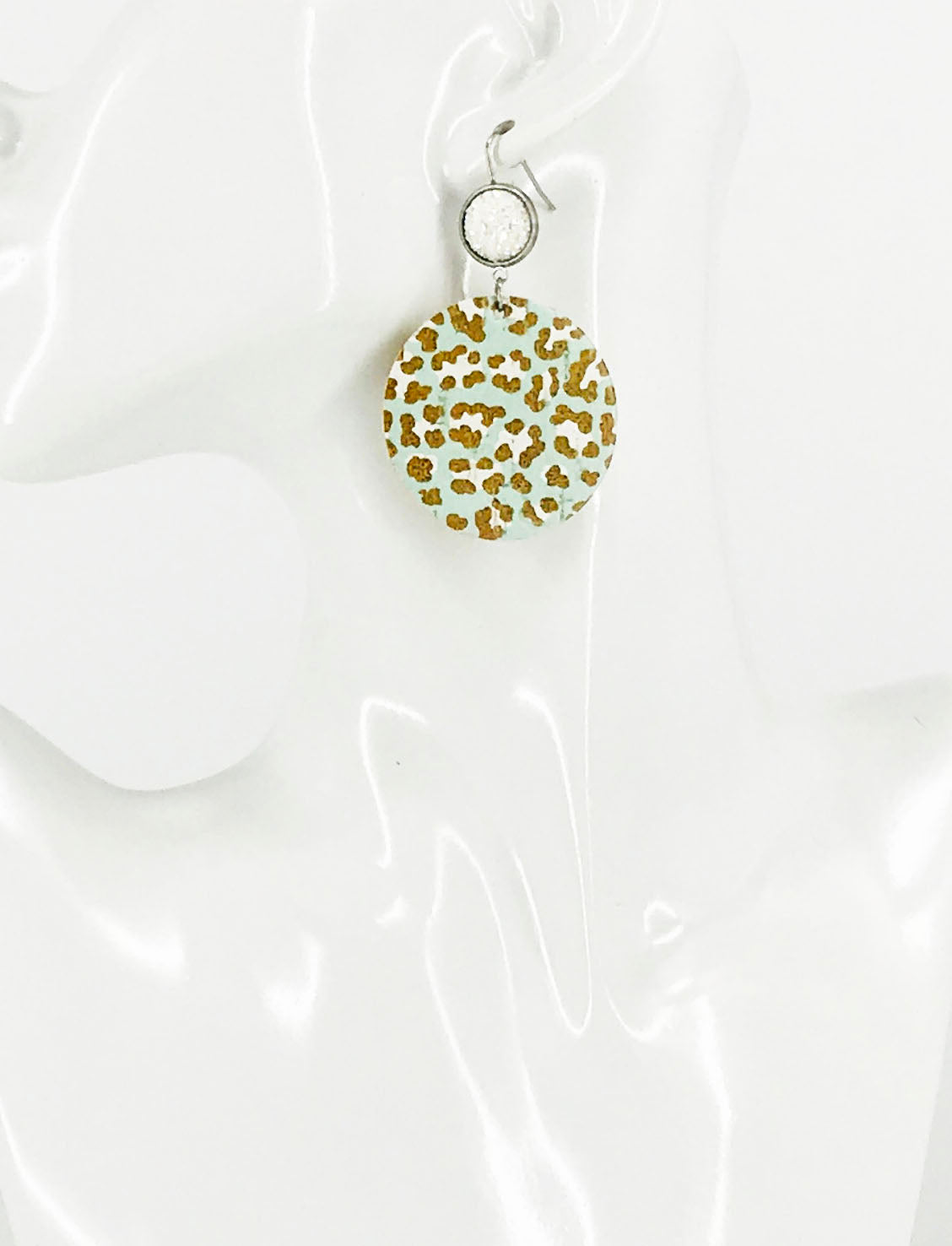 Sea Glass Leopard & Faux Druzy Earrings