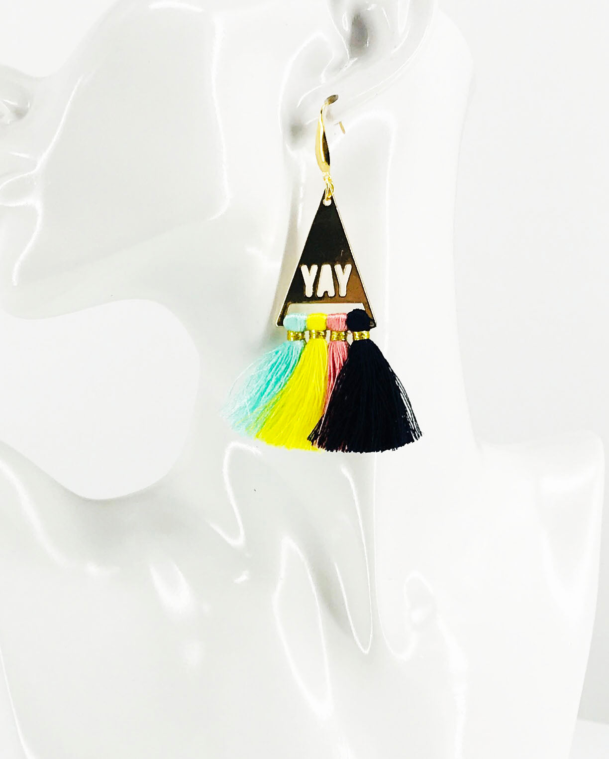 Multi Color YAY Tassel Pendant Earrings