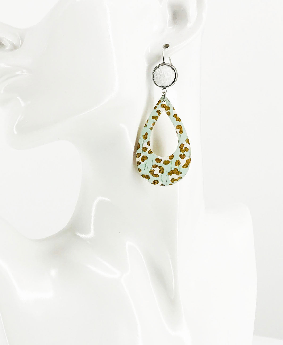 Sea Green Leopard Cutout Drop Earrings