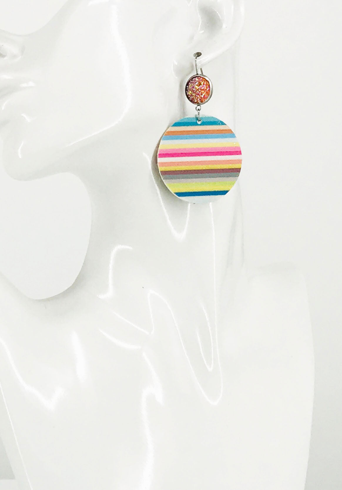 Druzy Agate and Striped Faux Leather Earrings - E19-2967