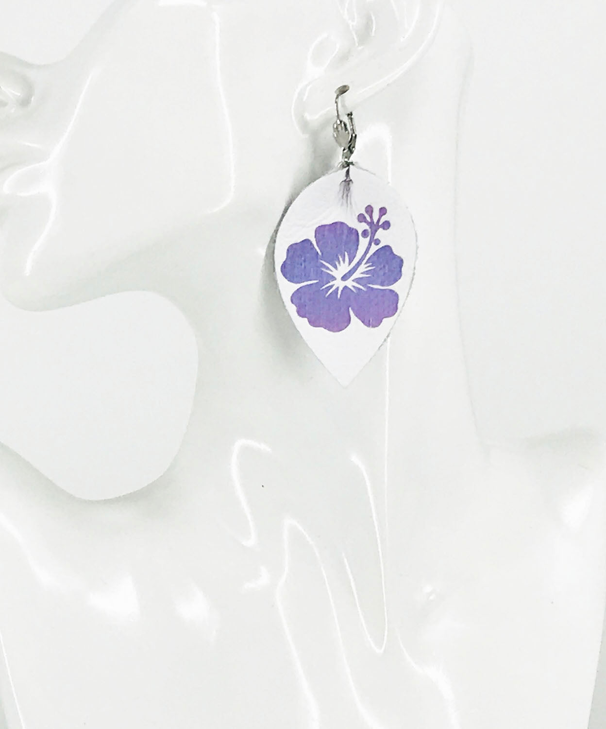 Gradient Color Hibiscus Flower Leather Earrings