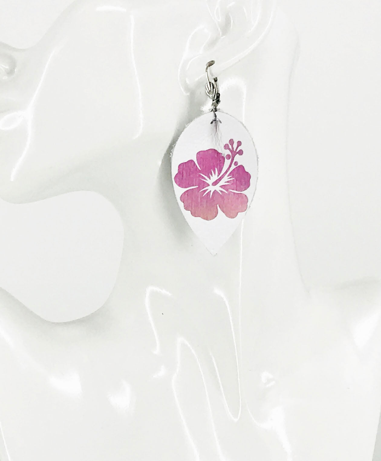 Gradient Color Hibiscus Flower Leather Earrings